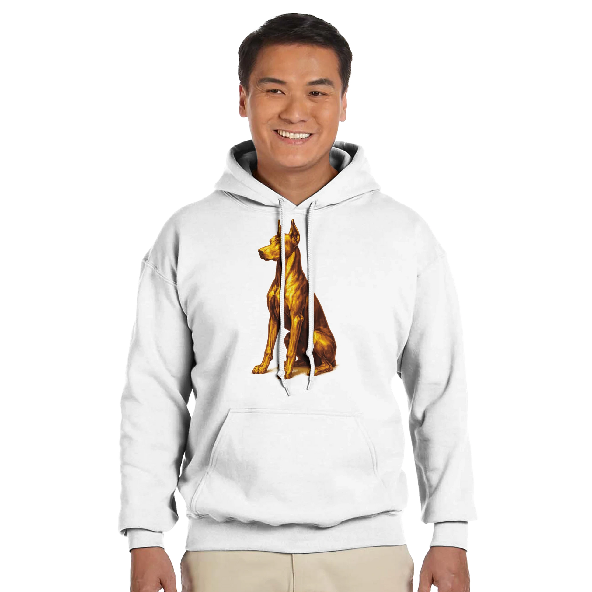 Sweat à capuche adulte unisexe classique blanc Dobermann doré