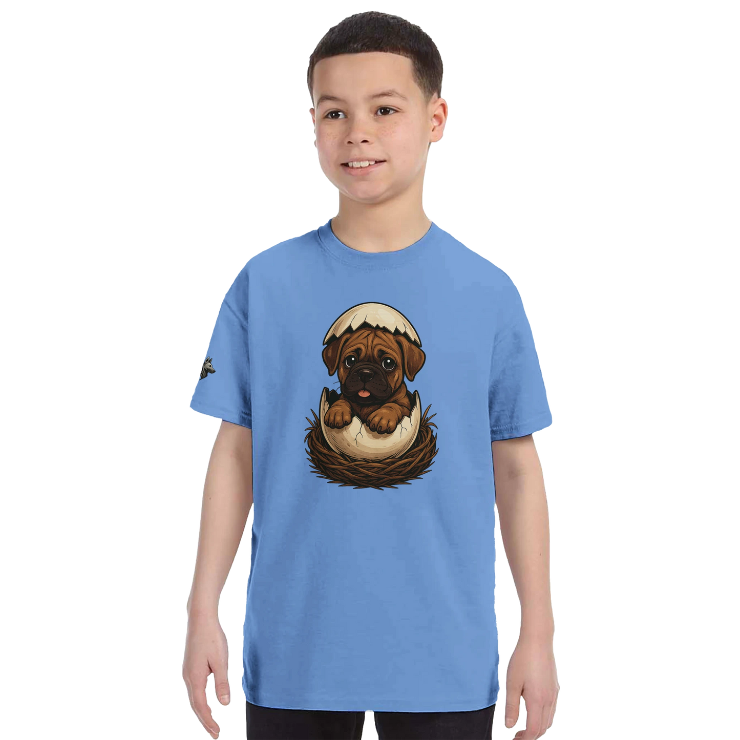 T-shirt enfant unisexe classique ras du cou bleu Cane Corso marron nid