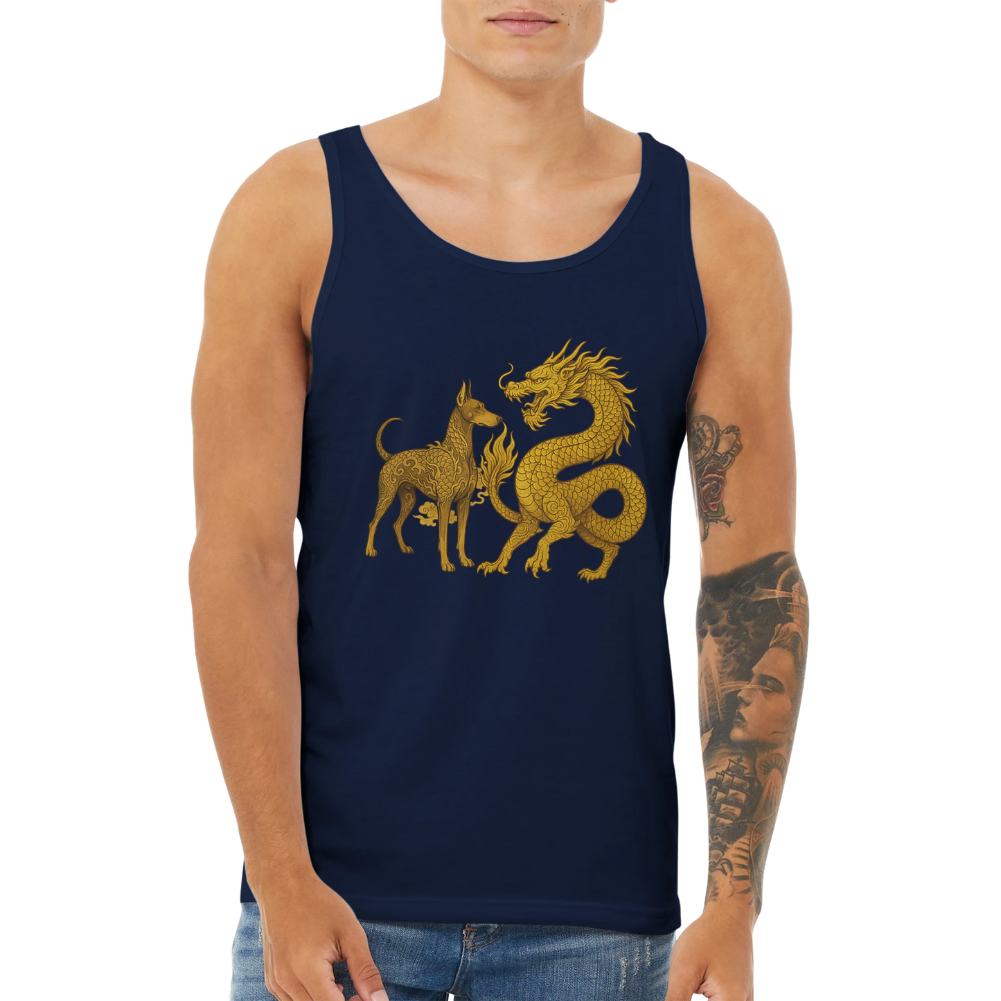 Débardeur adulte unisexe premium bleu Dobermann+Dragon