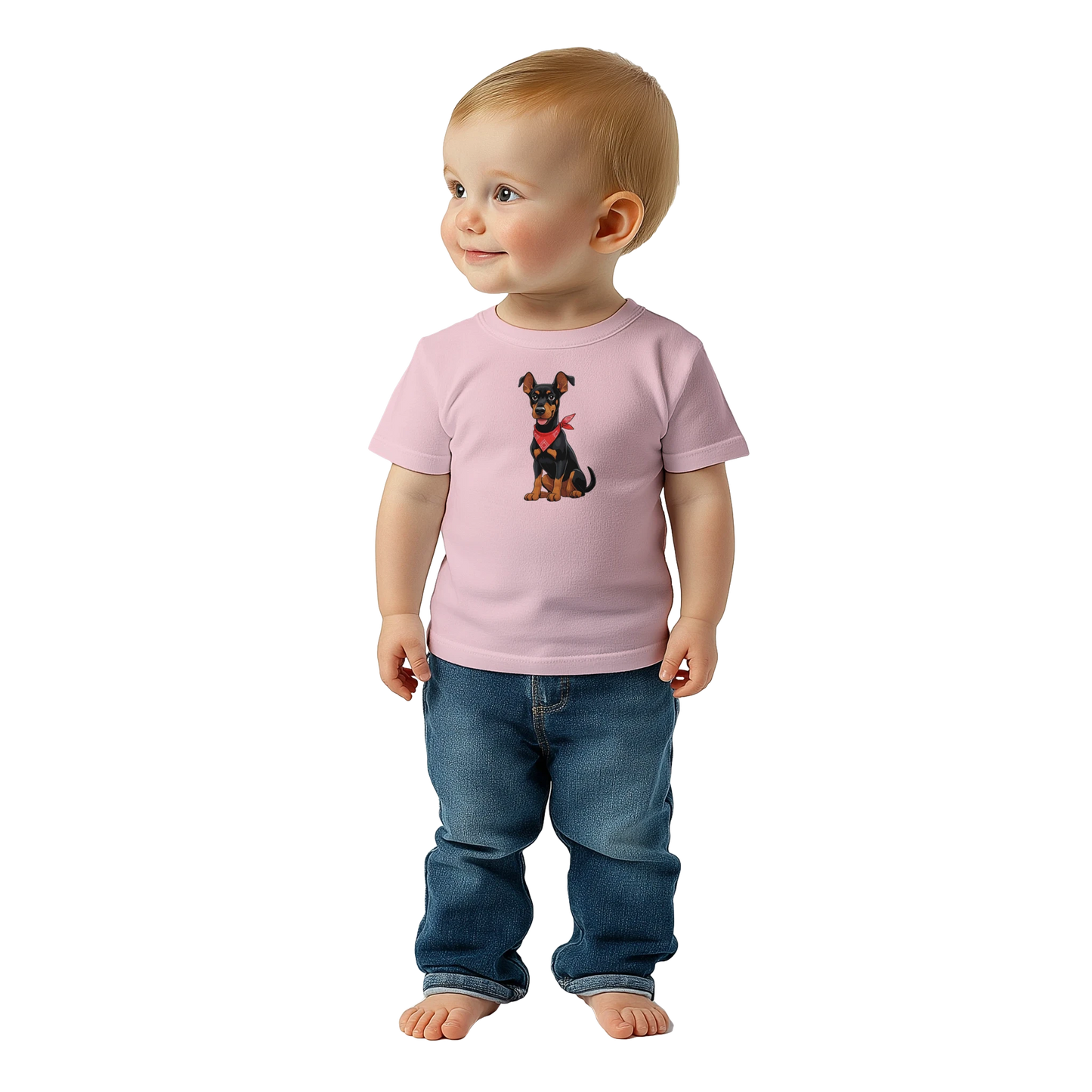 T-shirt bébé rose coton manches courtes Dobermann