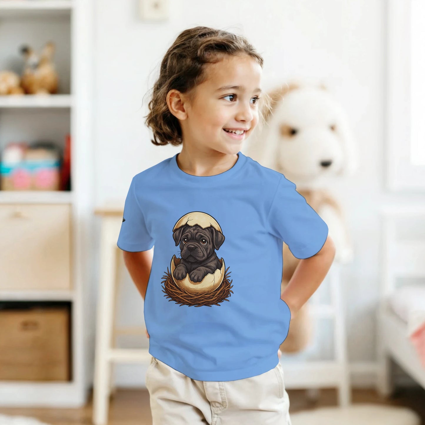 T-shirt enfant unisexe classique ras du cou bleu Cane Corso gris nid