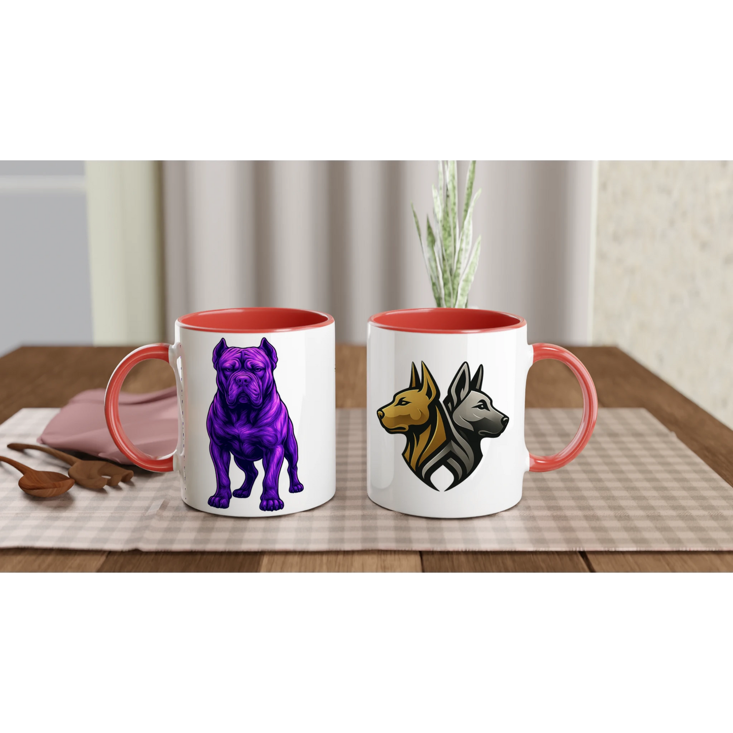 Mug en céramique blanche 325 ml (11 oz) avec intérieur coloré rouge Cane Corso