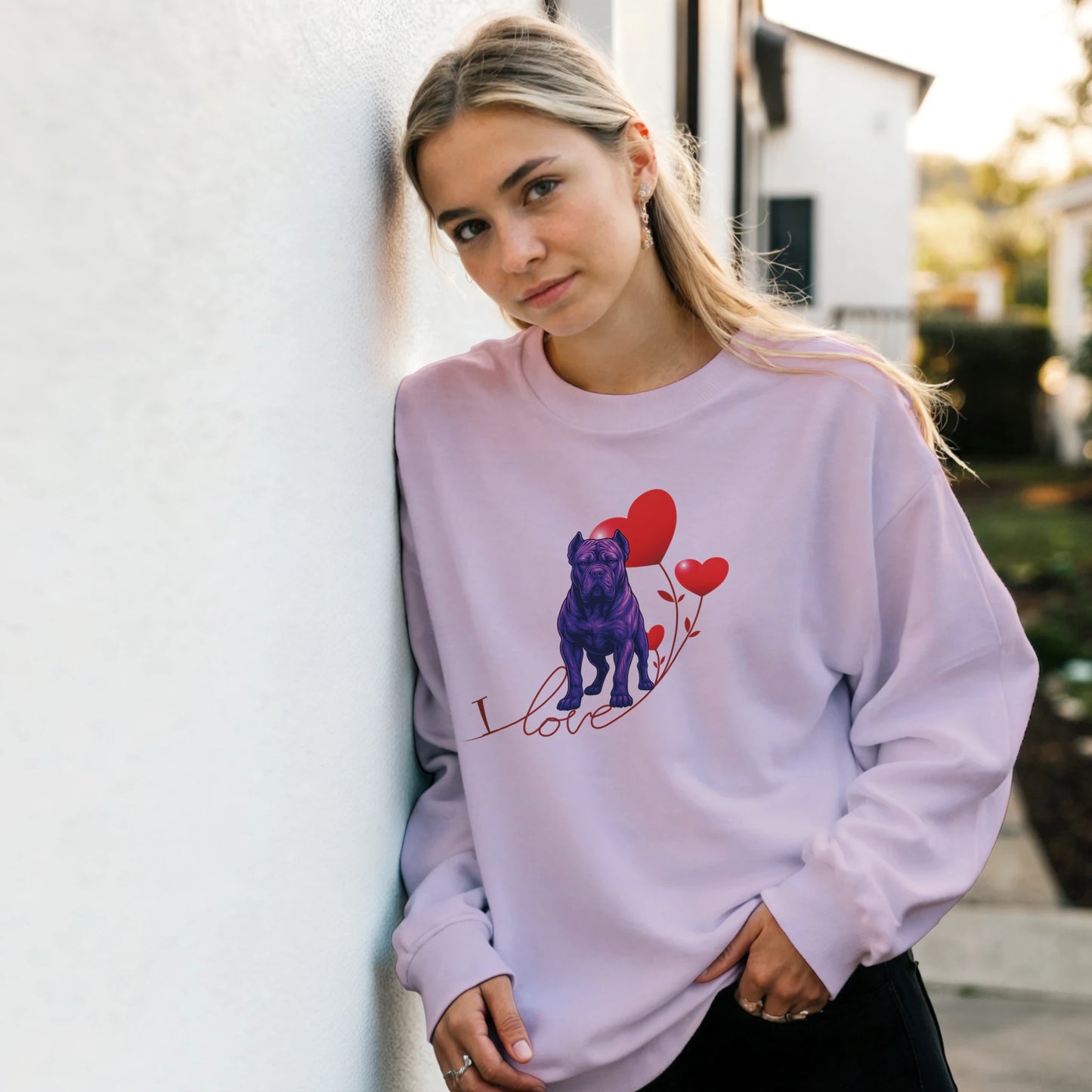 weat-shirt adulte unisexe classique ras du cou rose I love Cane Corso