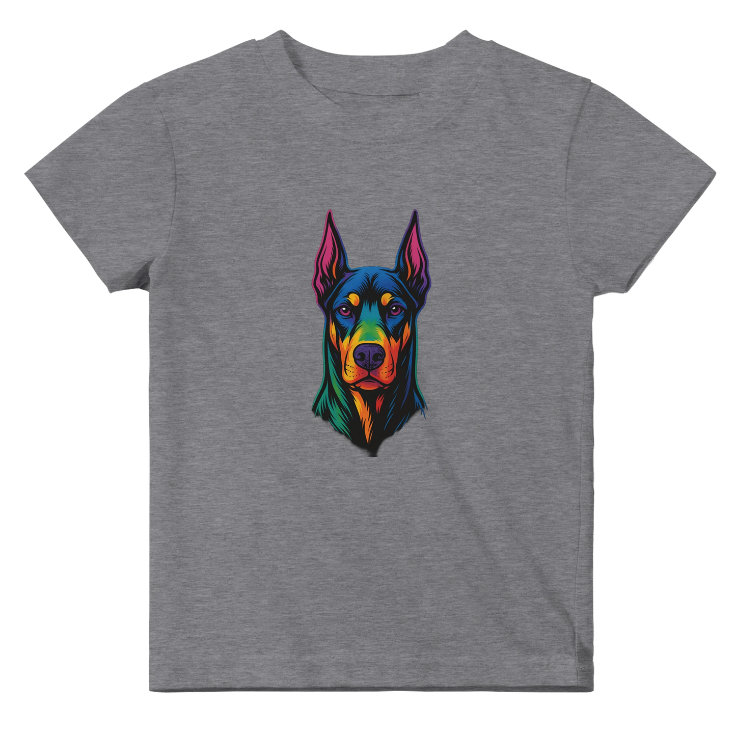 T-shirt bébé gris coton manches courtes Dobermann arc en ciel