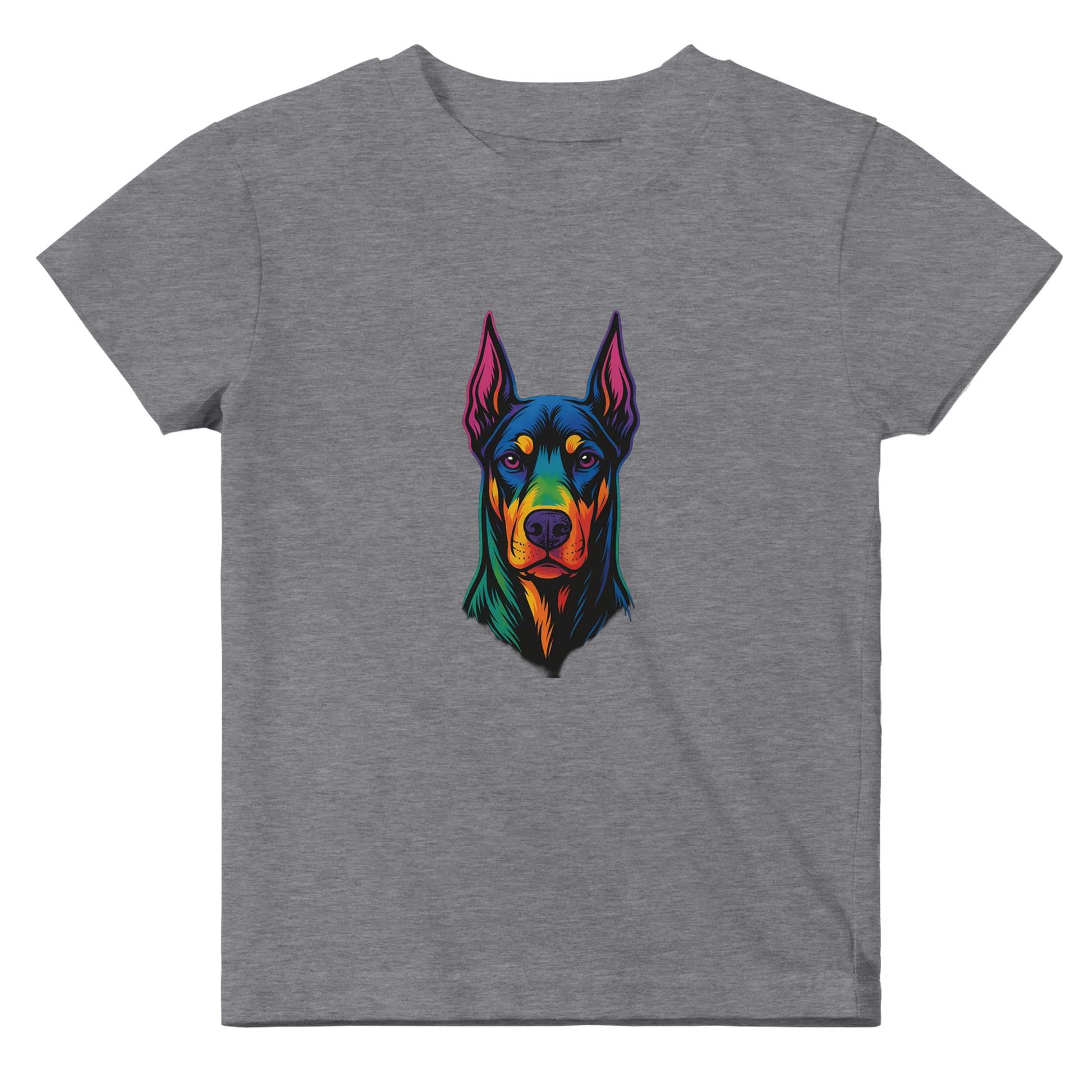 T-shirt bébé gris coton manches courtes Dobermann arc en ciel