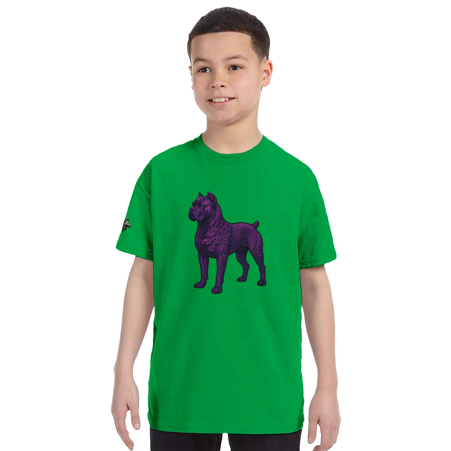 T-shirt enfant unisexe classique ras du cou vert Cane Corso+Dragon