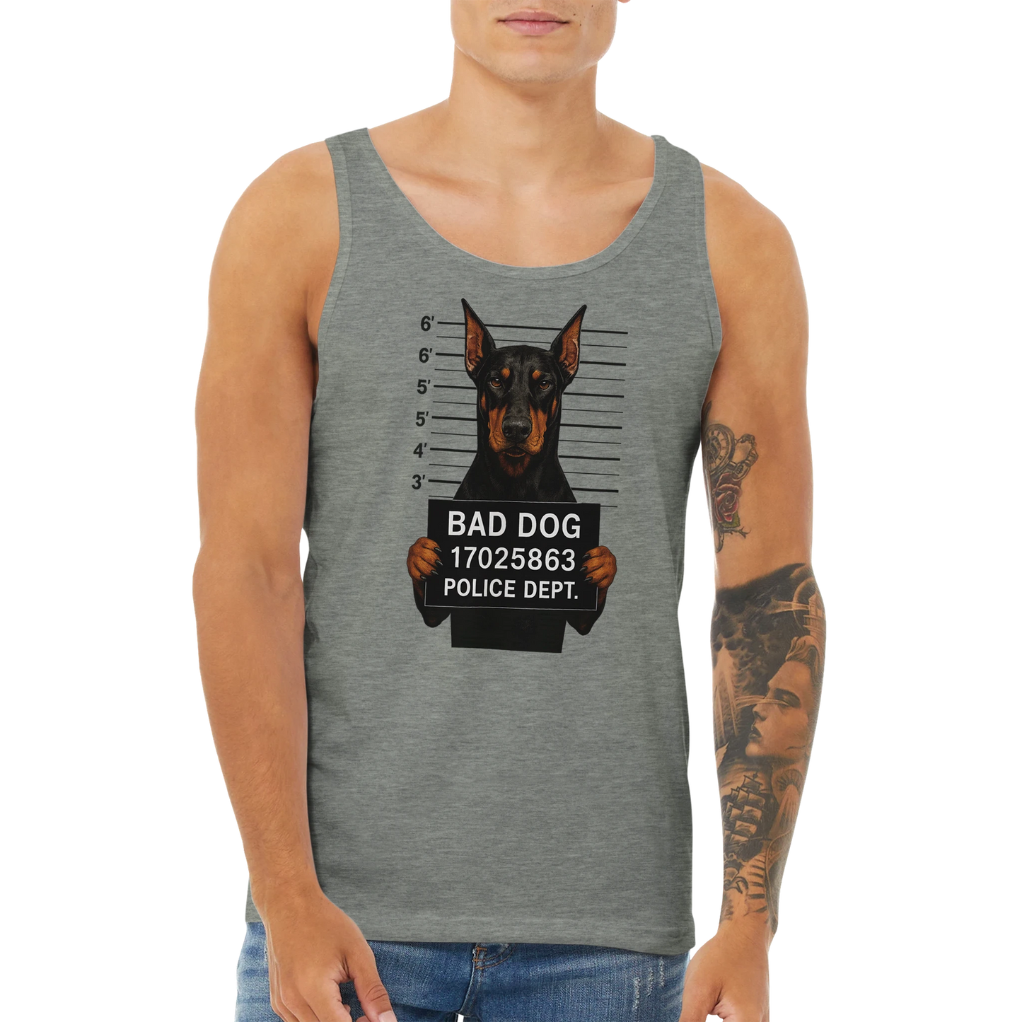Débardeur adulte unisexe premium gris Bad dog Dobermann