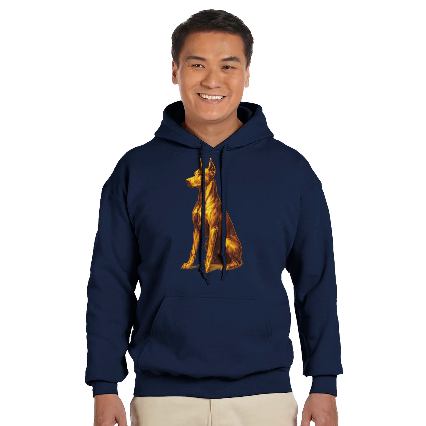 Sweat à capuche adulte unisexe classique bleu Dobermann doré