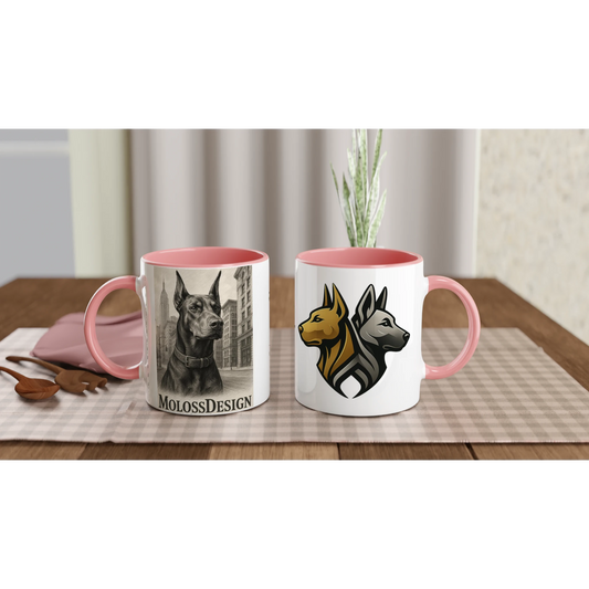 Mug en céramique blanche 325 ml (11 oz) avec intérieur coloré-Affiche Dobermann au crayon noir1 MolossDesign