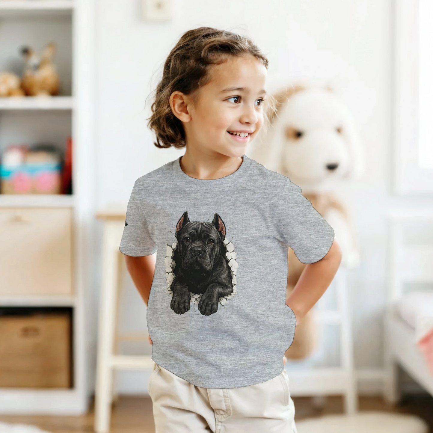 T-shirt enfant unisexe classique ras du cou gris Cane Corso trou