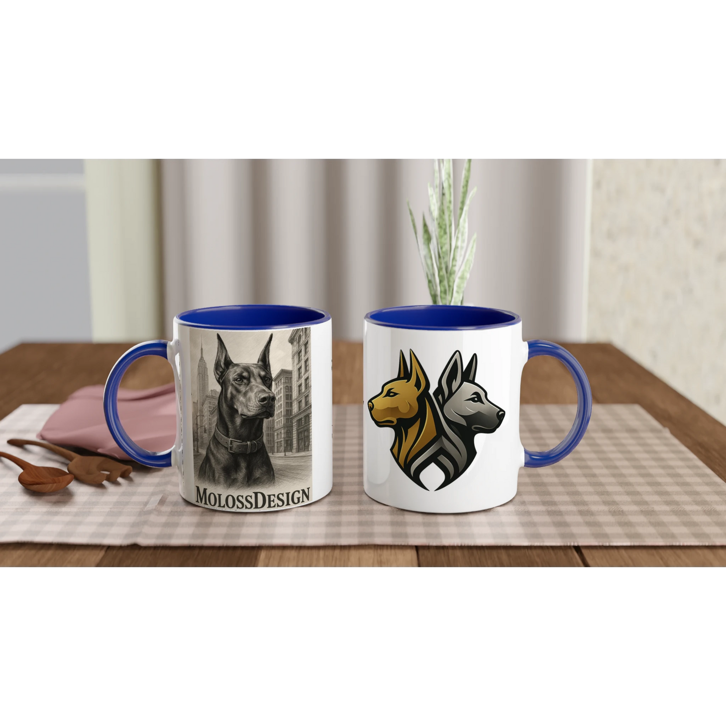 Mug en céramique blanche 325 ml (11 oz) avec intérieur coloré-Affiche Dobermann au crayon noir1 MolossDesign