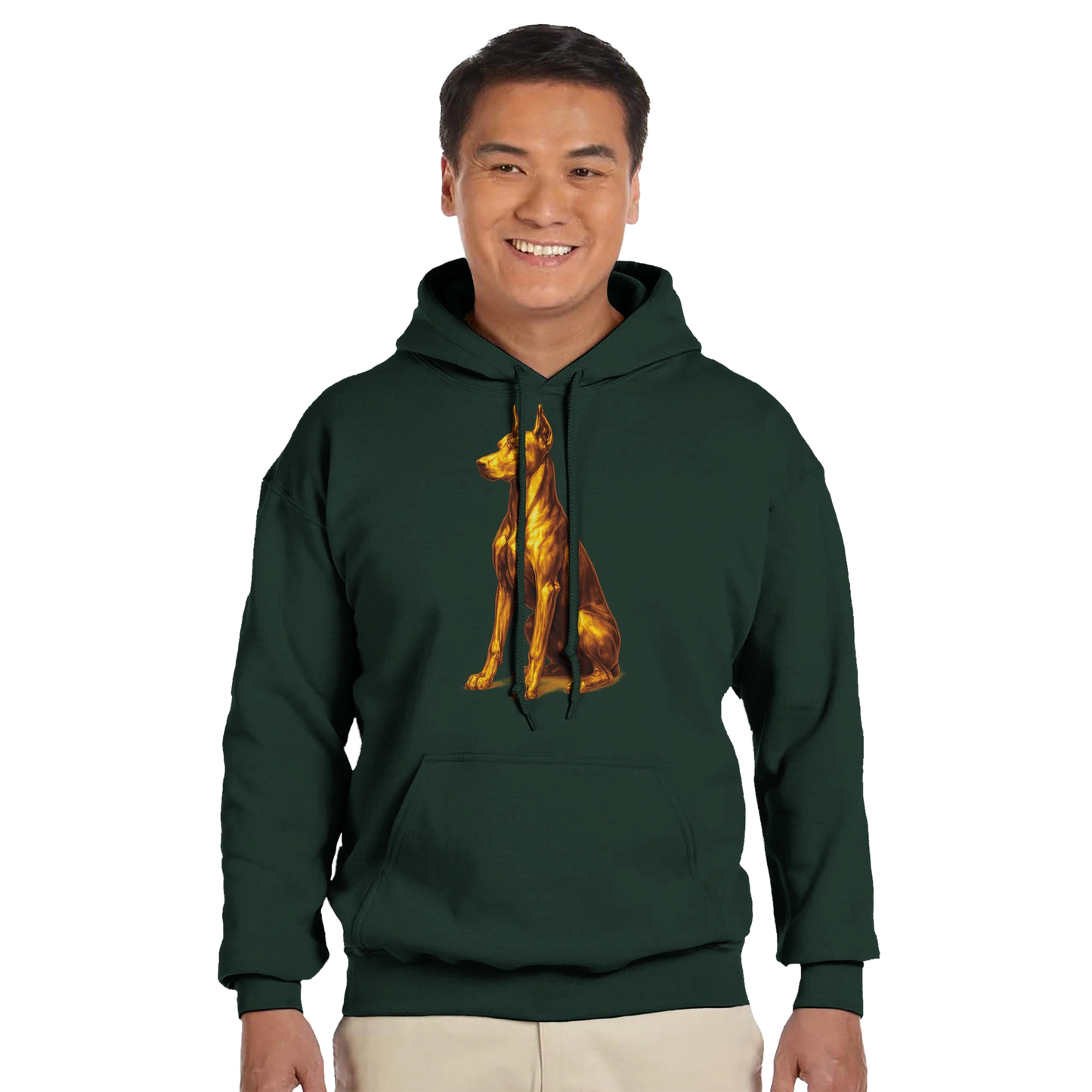Sweat à capuche adulte unisexe classique vert Dobermann doré