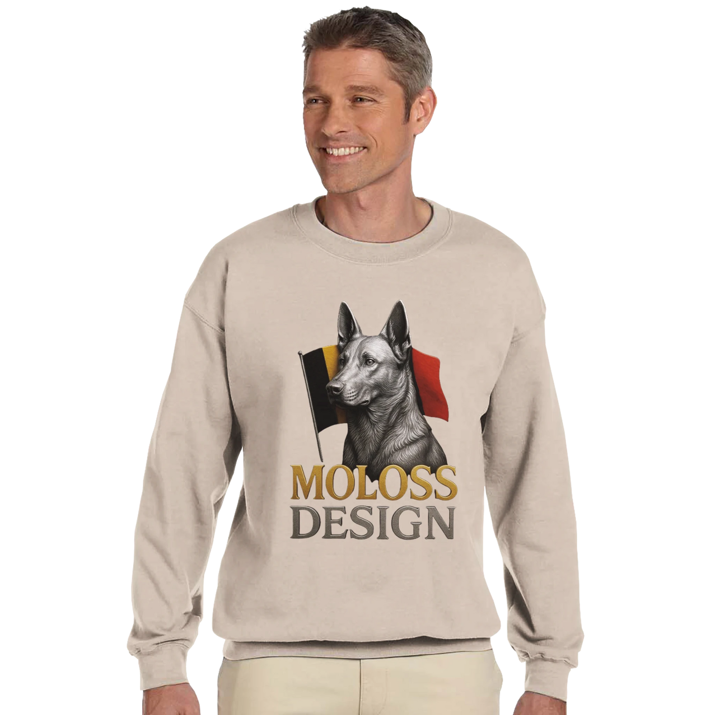 Sweat-shirt adulte unisexe classique ras du cou beige Malinois+drapeau