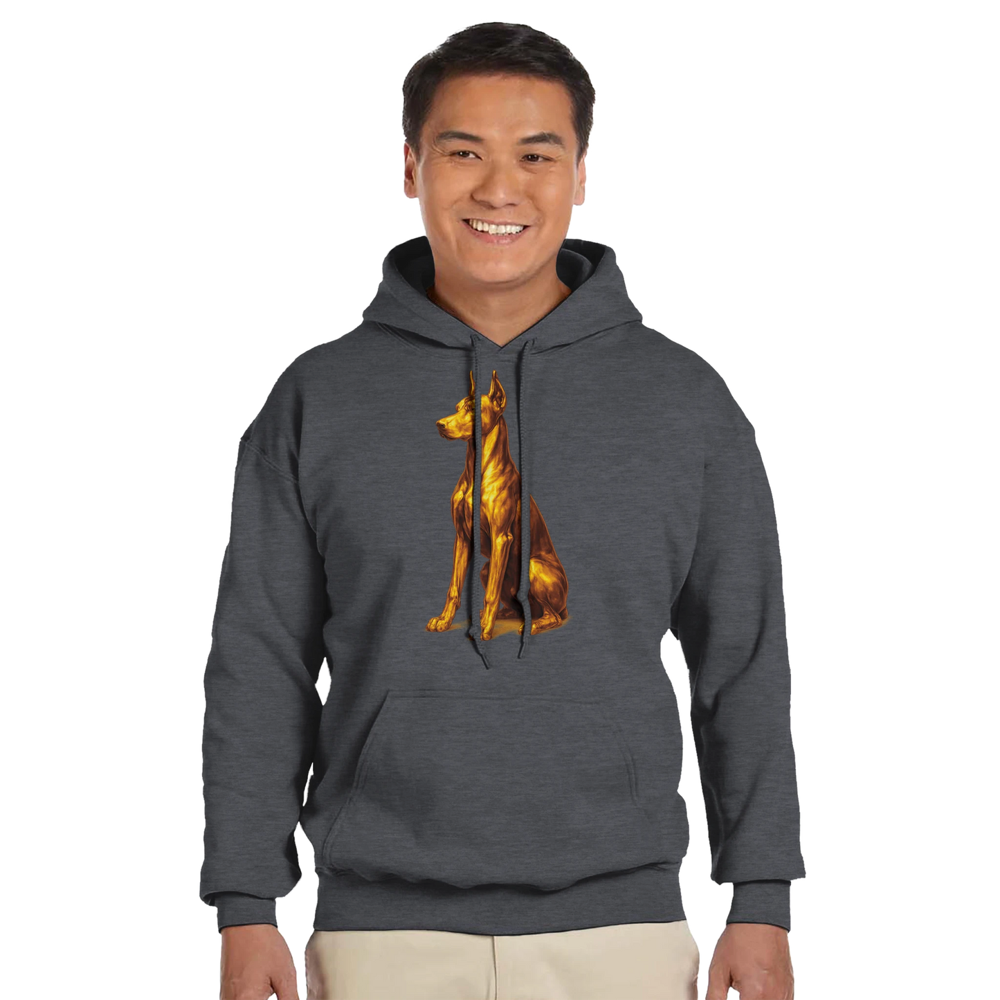 Sweat à capuche adulte unisexe classique gris Dobermann doré