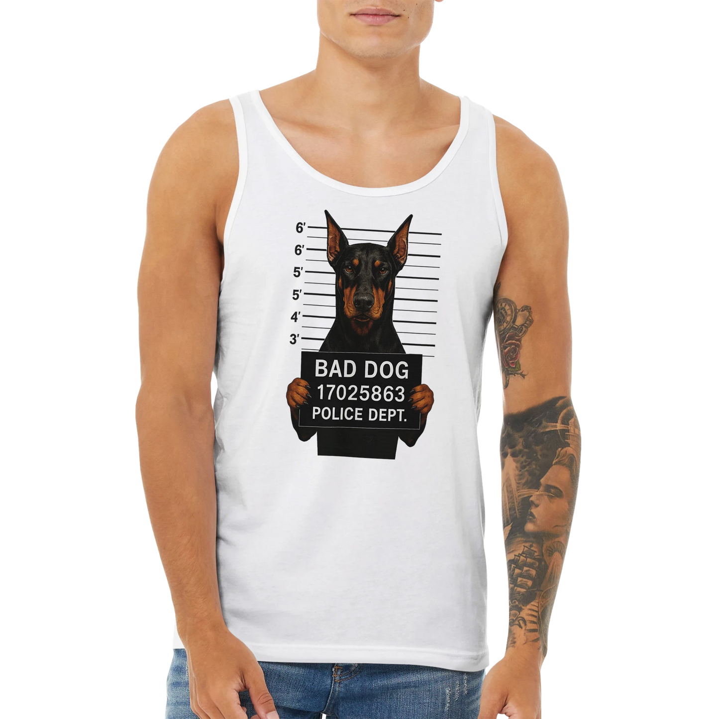 Débardeur adulte unisexe premium blanc Bad dog Dobermann