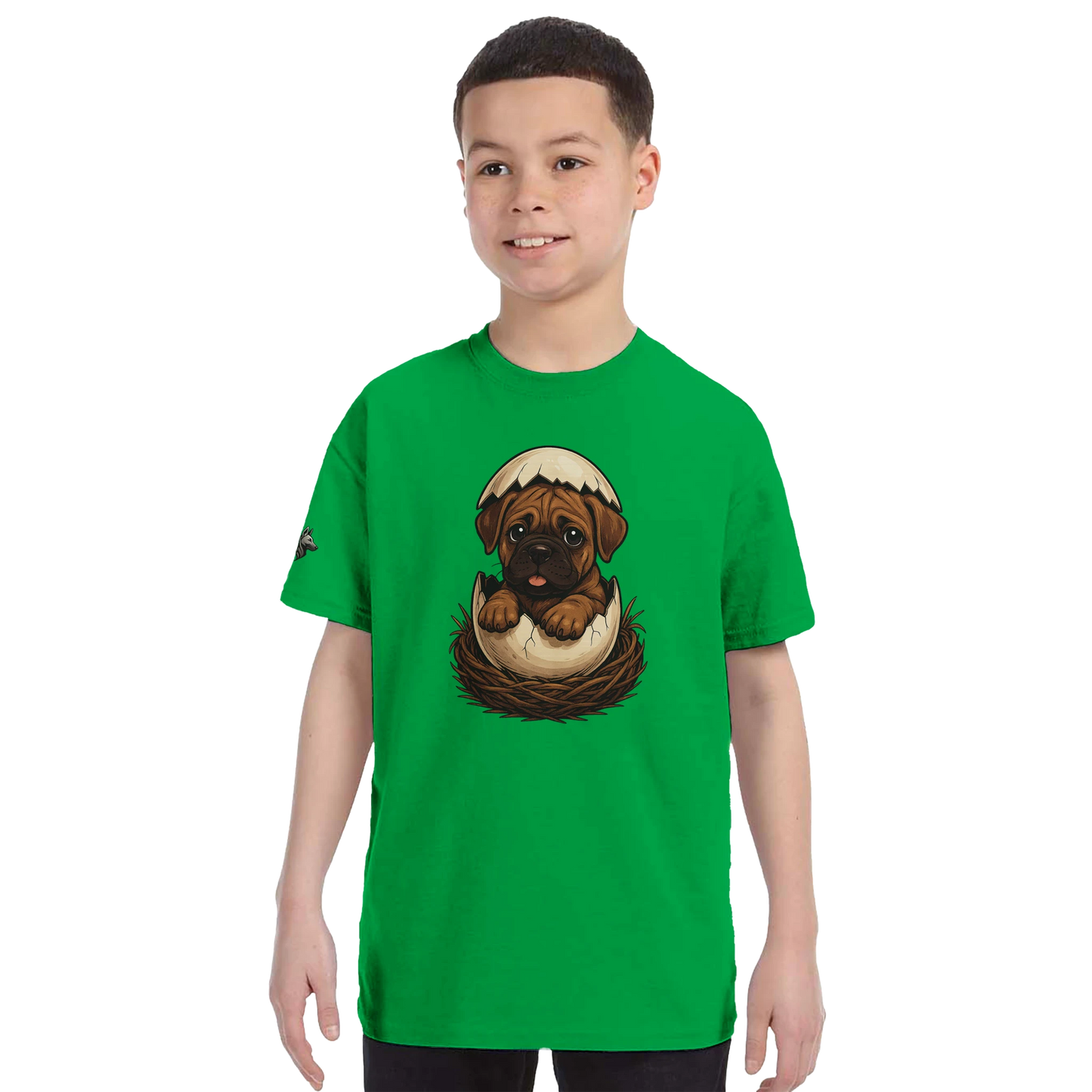 T-shirt enfant unisexe classique ras du cou vert Cane Corso marron nid