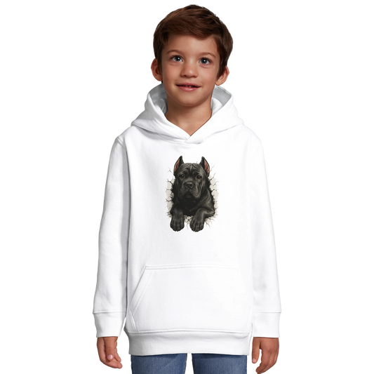 Sweat-shirt à capuche enfant blanc Cane Corso trou mur