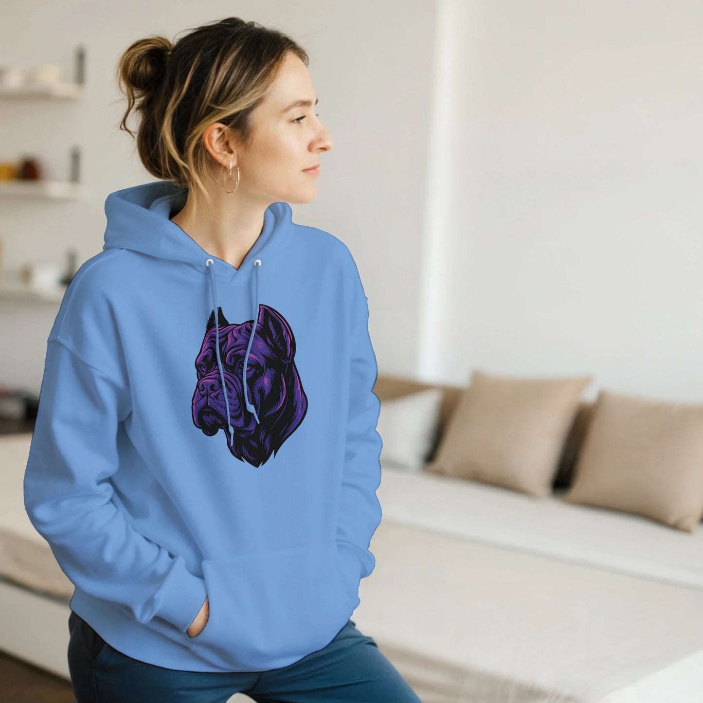 Sweat à capuche adulte unisexe classique bleu tête Cane Corso