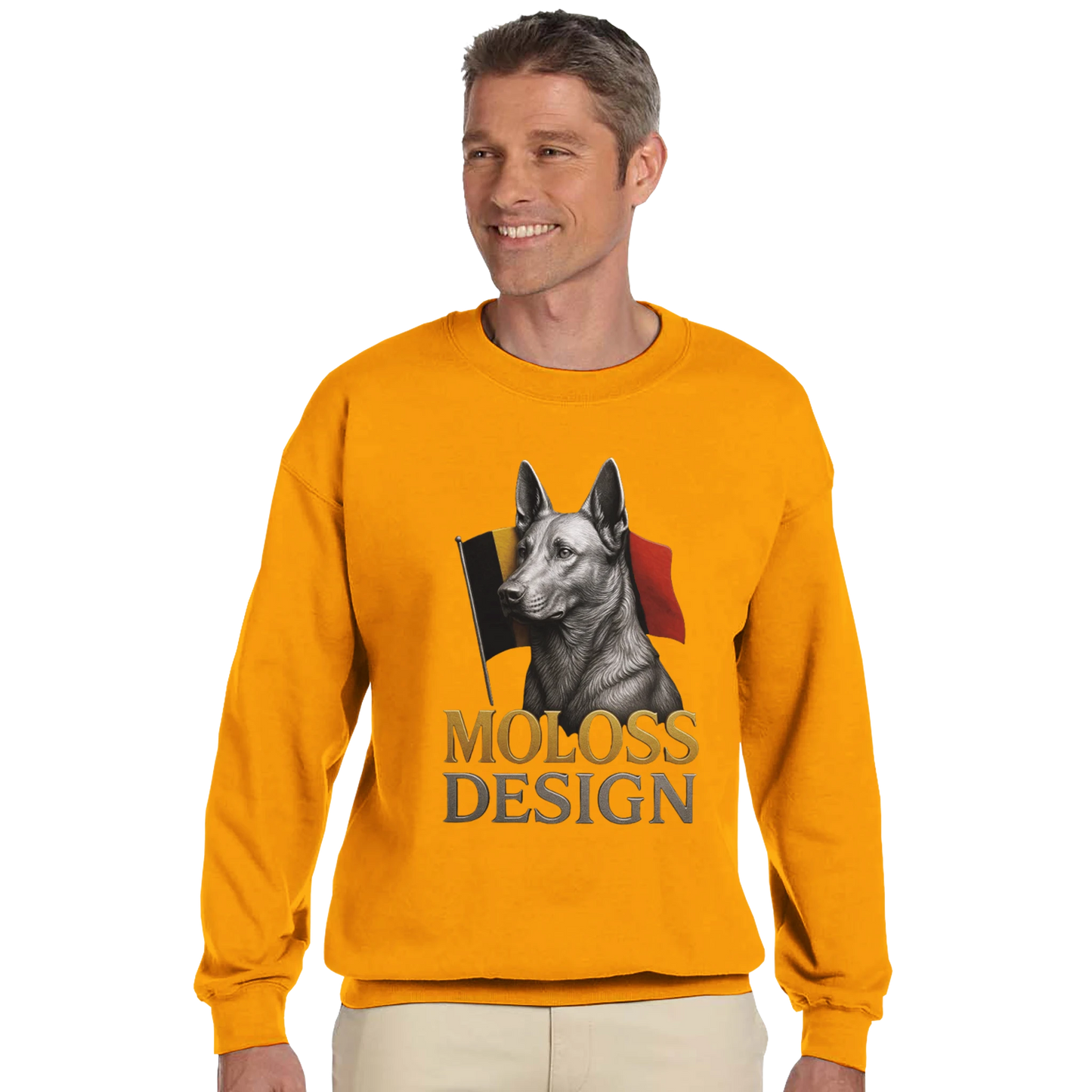 Sweat-shirt adulte unisexe classique ras du cou jaune Malinois+drapeau