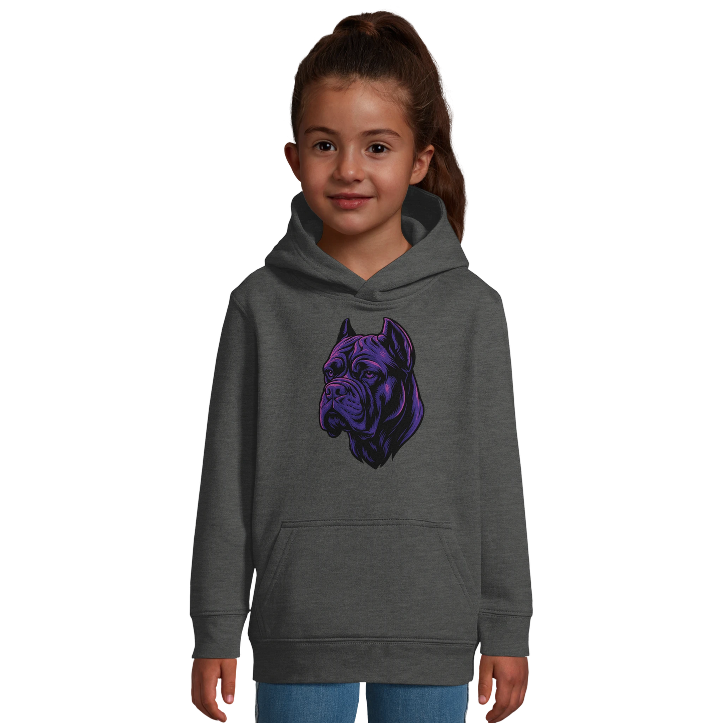 Sweat-shirt à capuche enfant gris tête Cane Corso