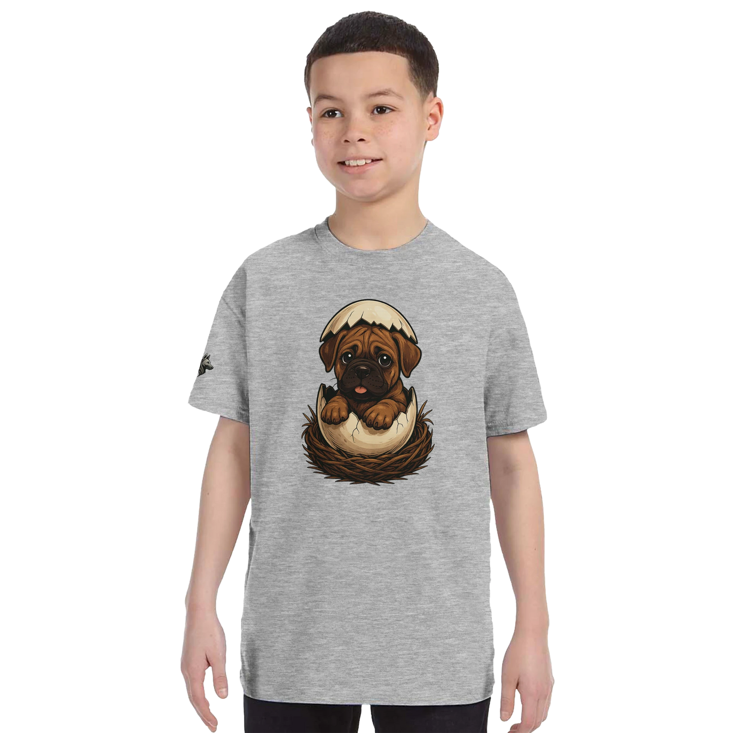 T-shirt enfant unisexe classique ras du cou gris Cane Corso marron nid