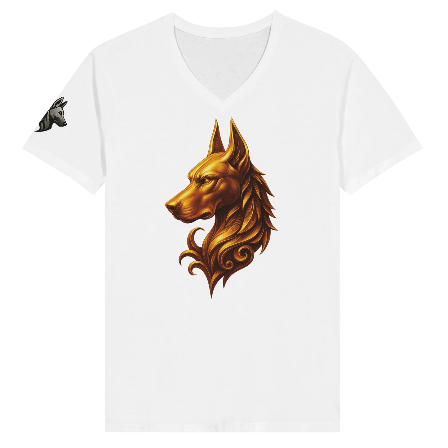 T-shirt adulte unisexe premium col en V blanc tête majestueuse Dobermann