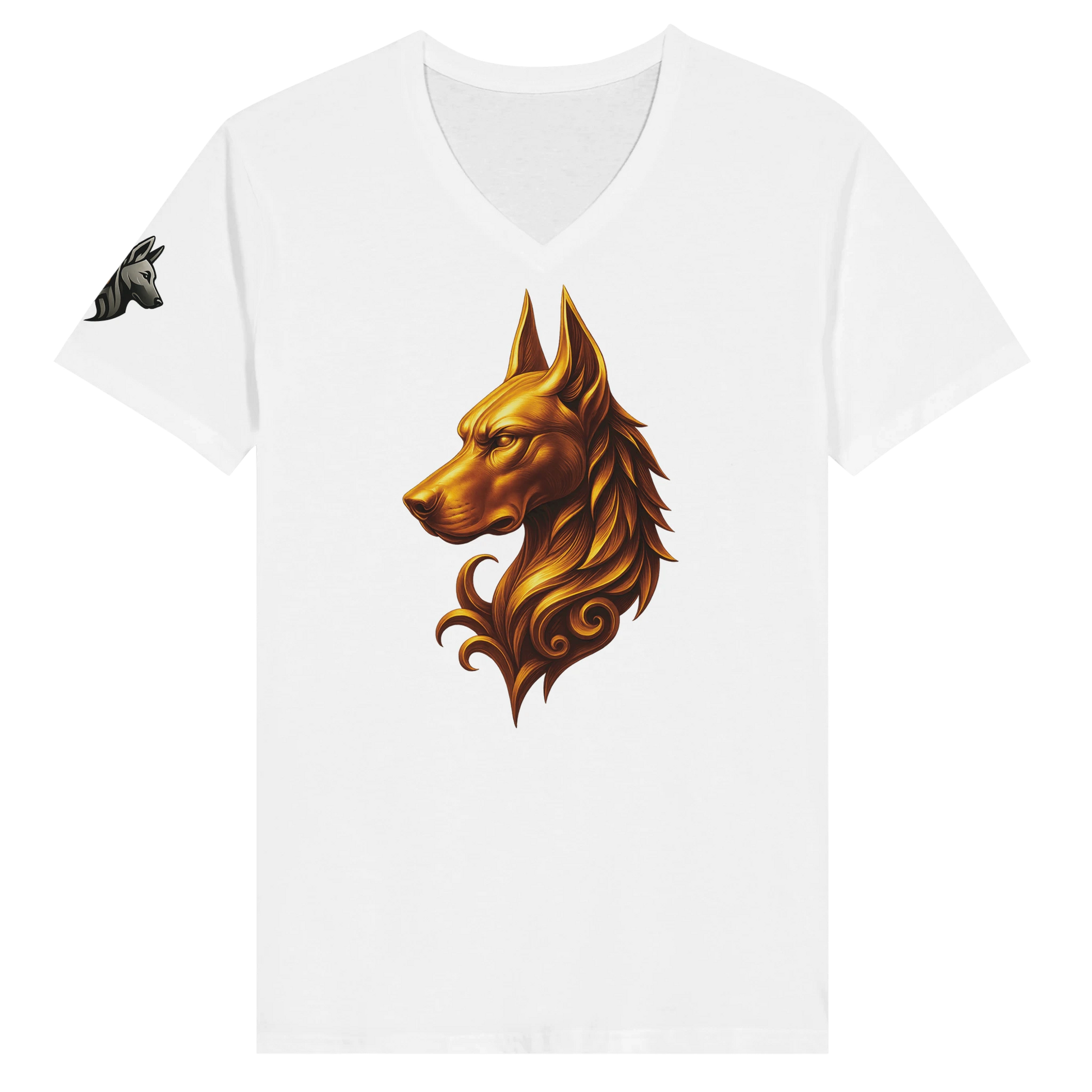 T-shirt adulte unisexe premium col en V blanc tête majestueuse Dobermann