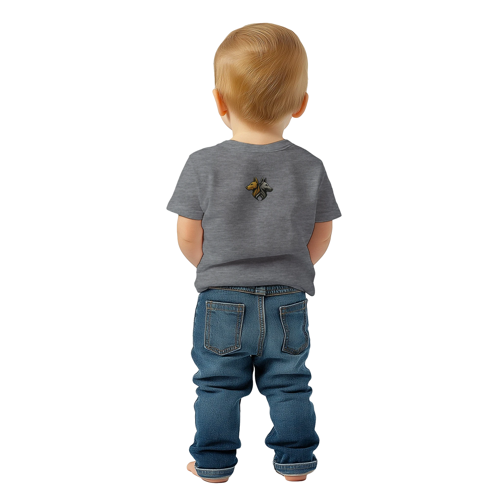 Marque MolossDesign | T-shirt bébé classique ras du cou tête Dobermann arc en ciel2 avec logo sur le dos MolossDesign