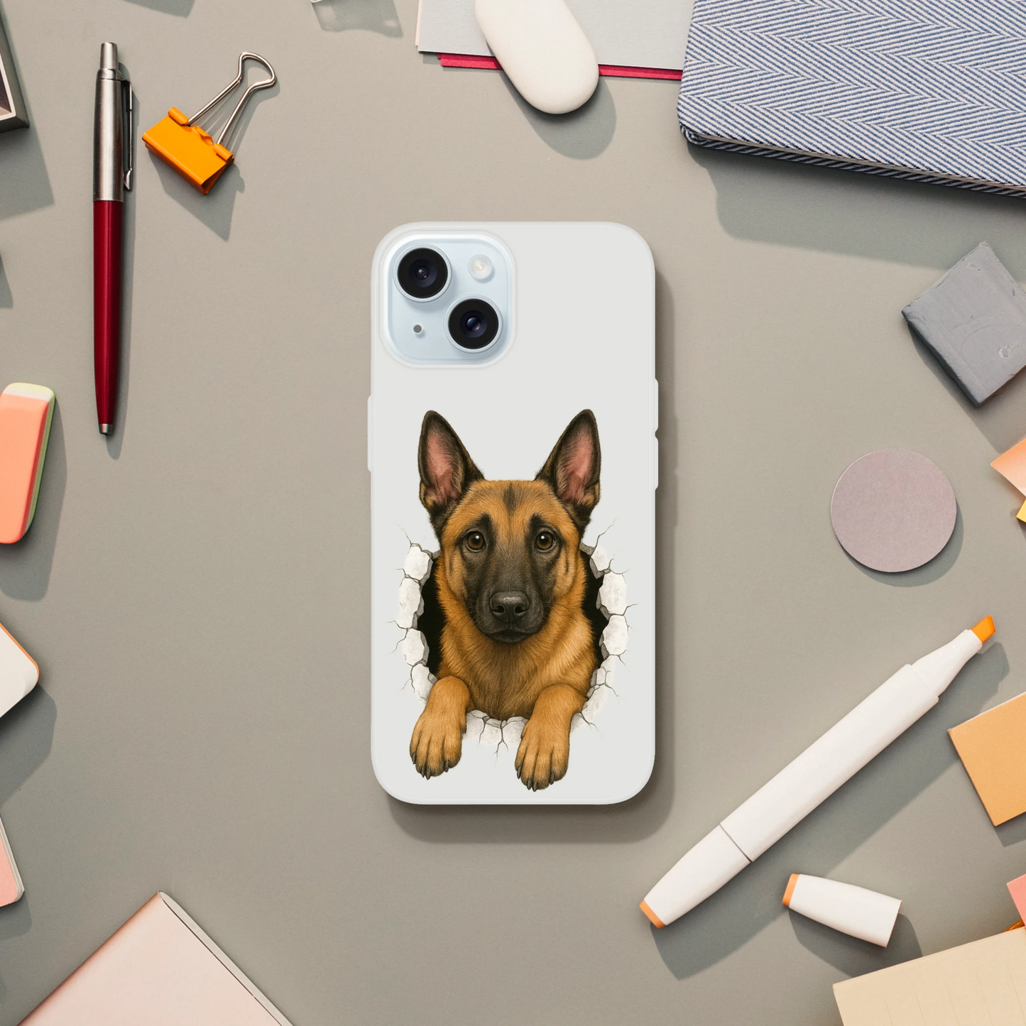 Coque pour Iphone Malinois trou mur2