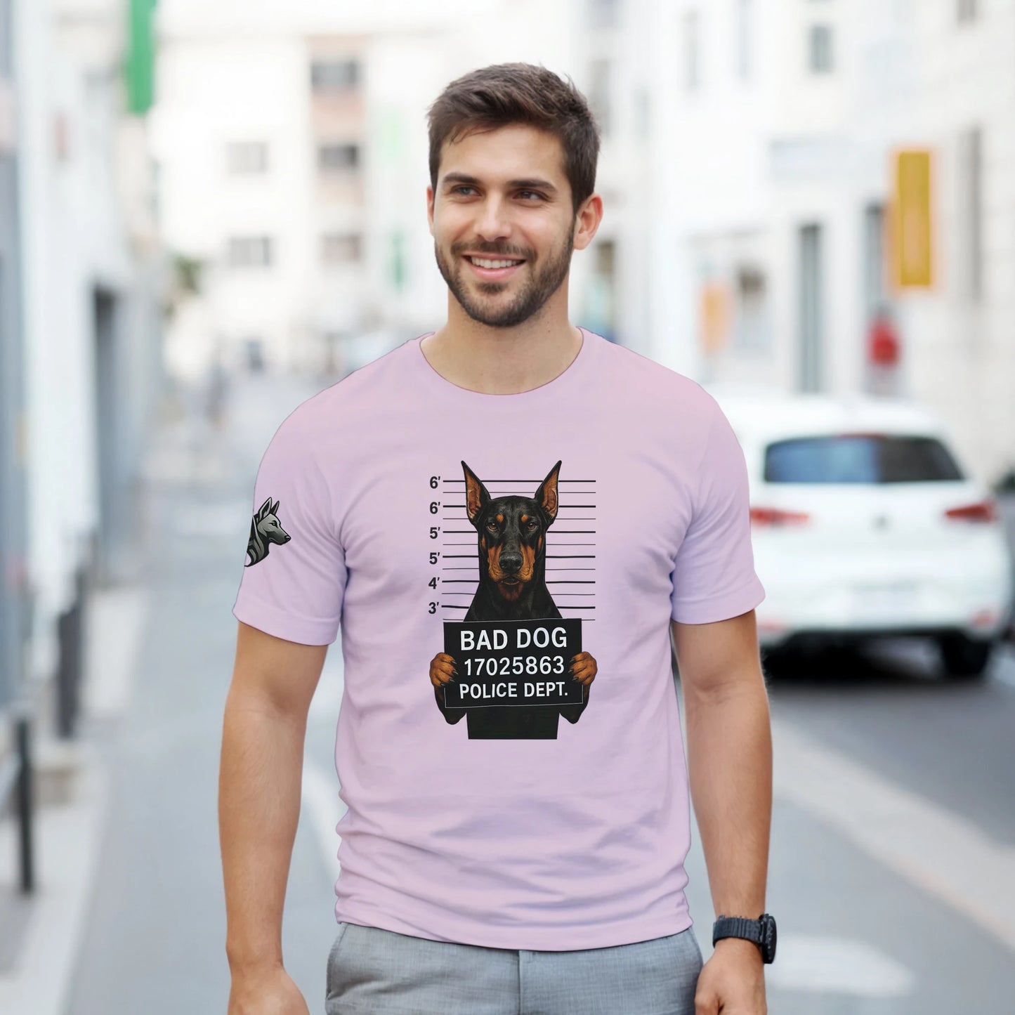 T-shirt adulte unisexe épais rose ras du cou Bad dog Dobermann