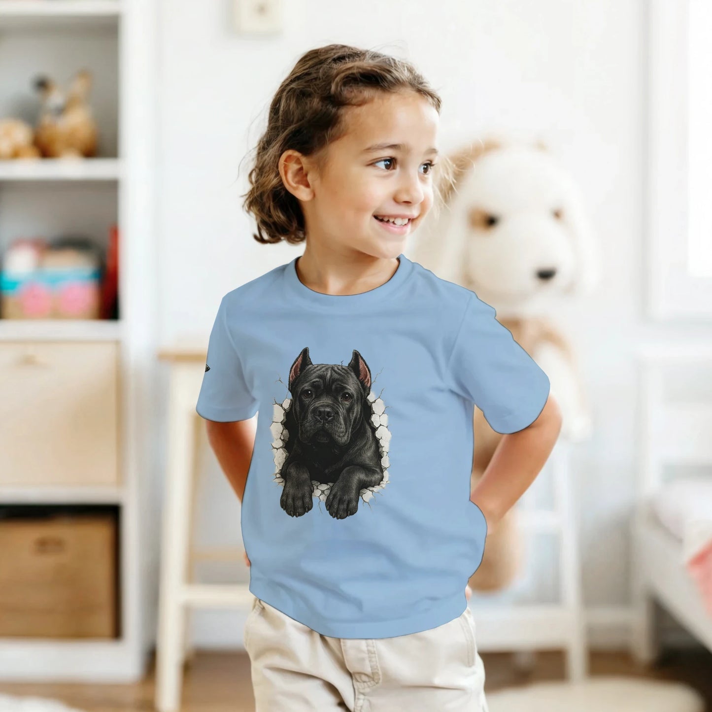 T-shirt enfant unisexe classique ras du cou bleu Cane Corso trou