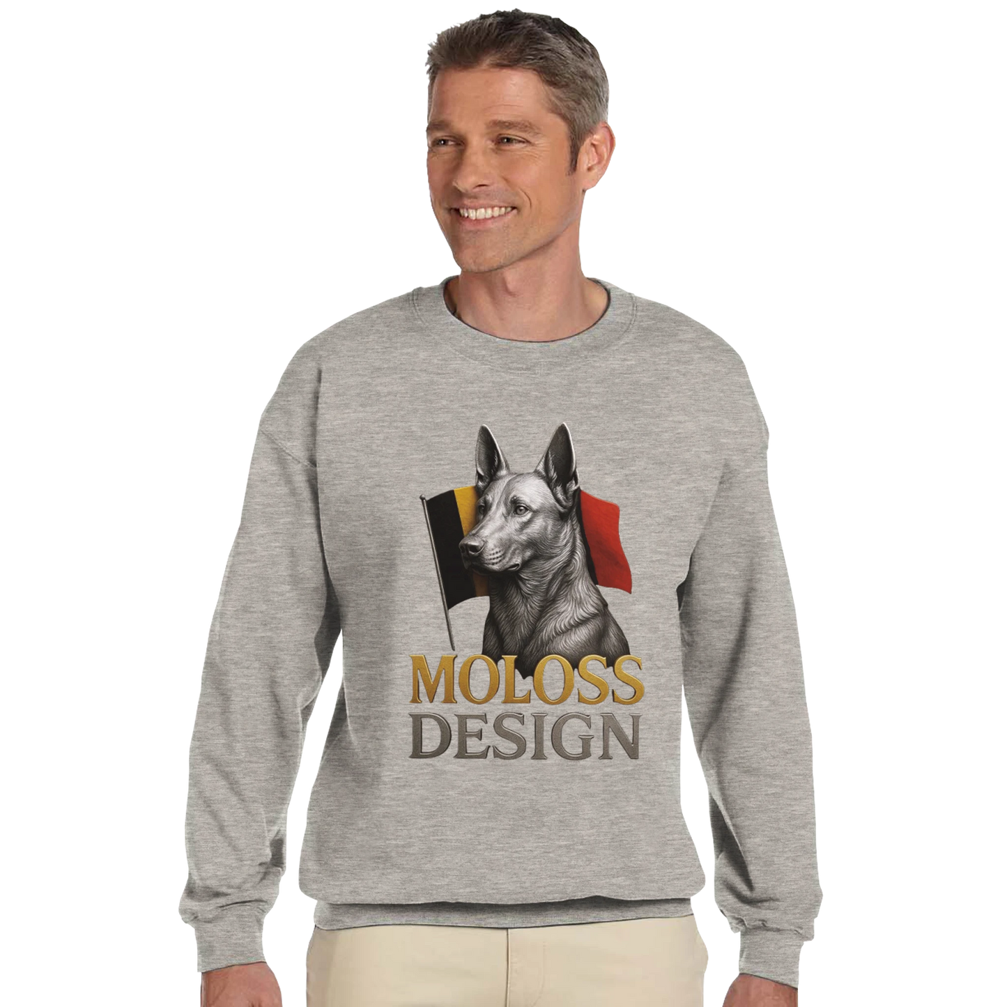 Sweat-shirt adulte unisexe classique ras du cou gris Malinois+drapeau