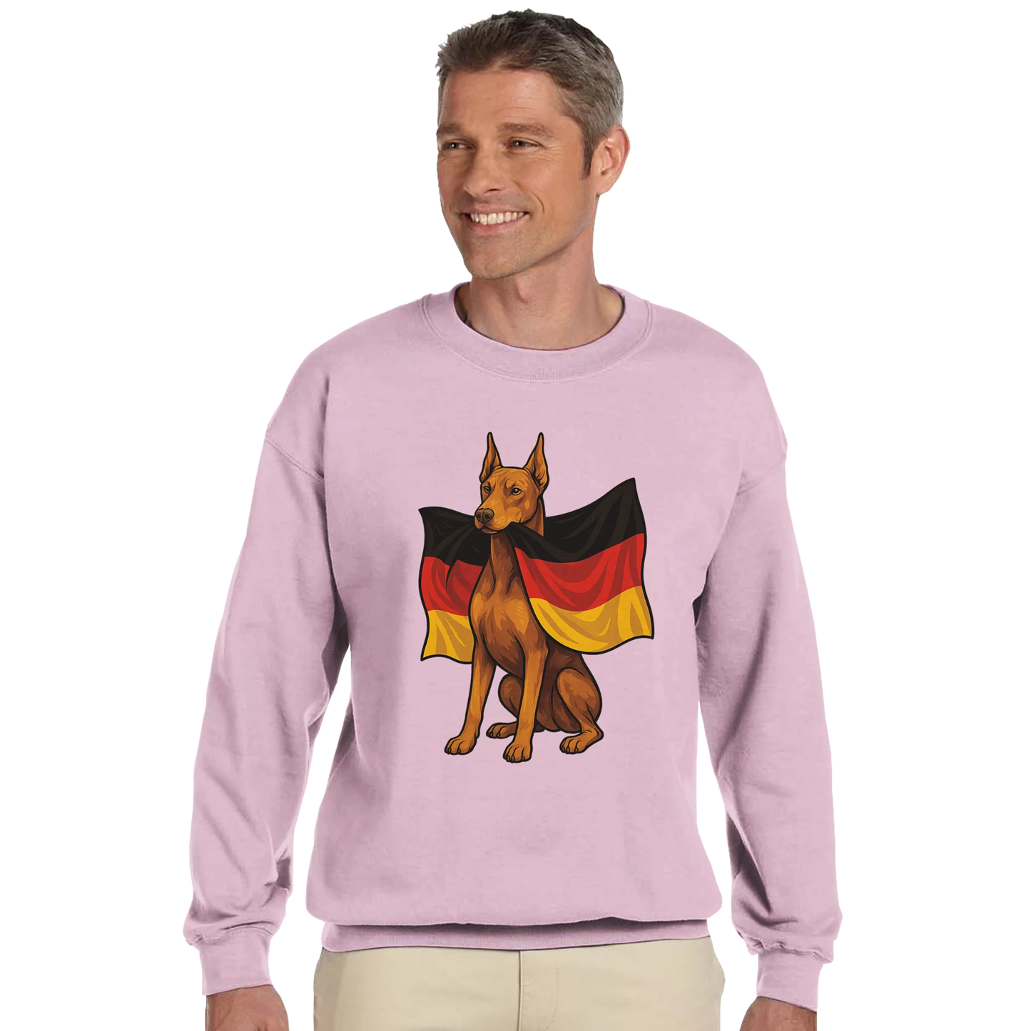 Sweat-shirt adulte unisexe classique ras du cou rose Dobermann+drapeau