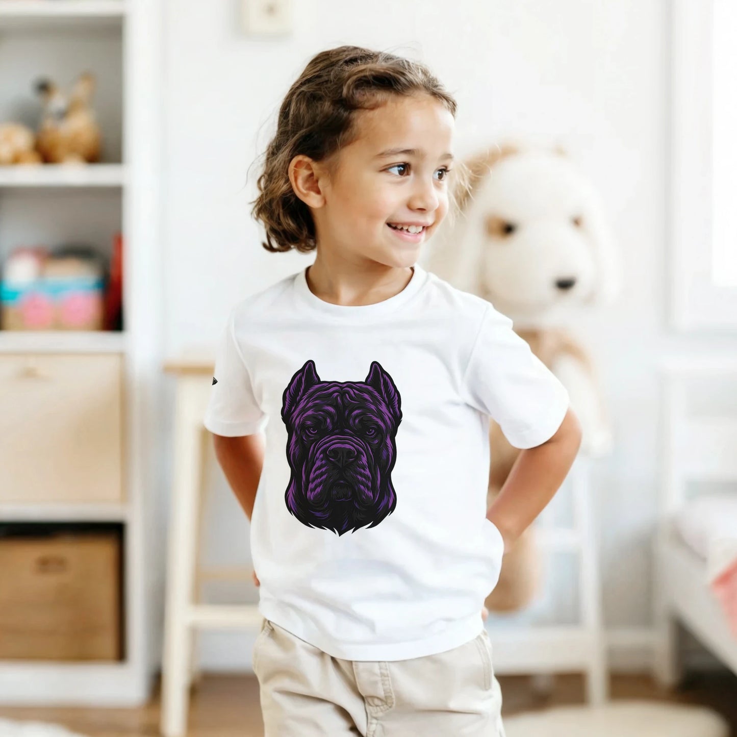 T-shirt enfant unisexe classique ras du cou blanc tête Cane Corso