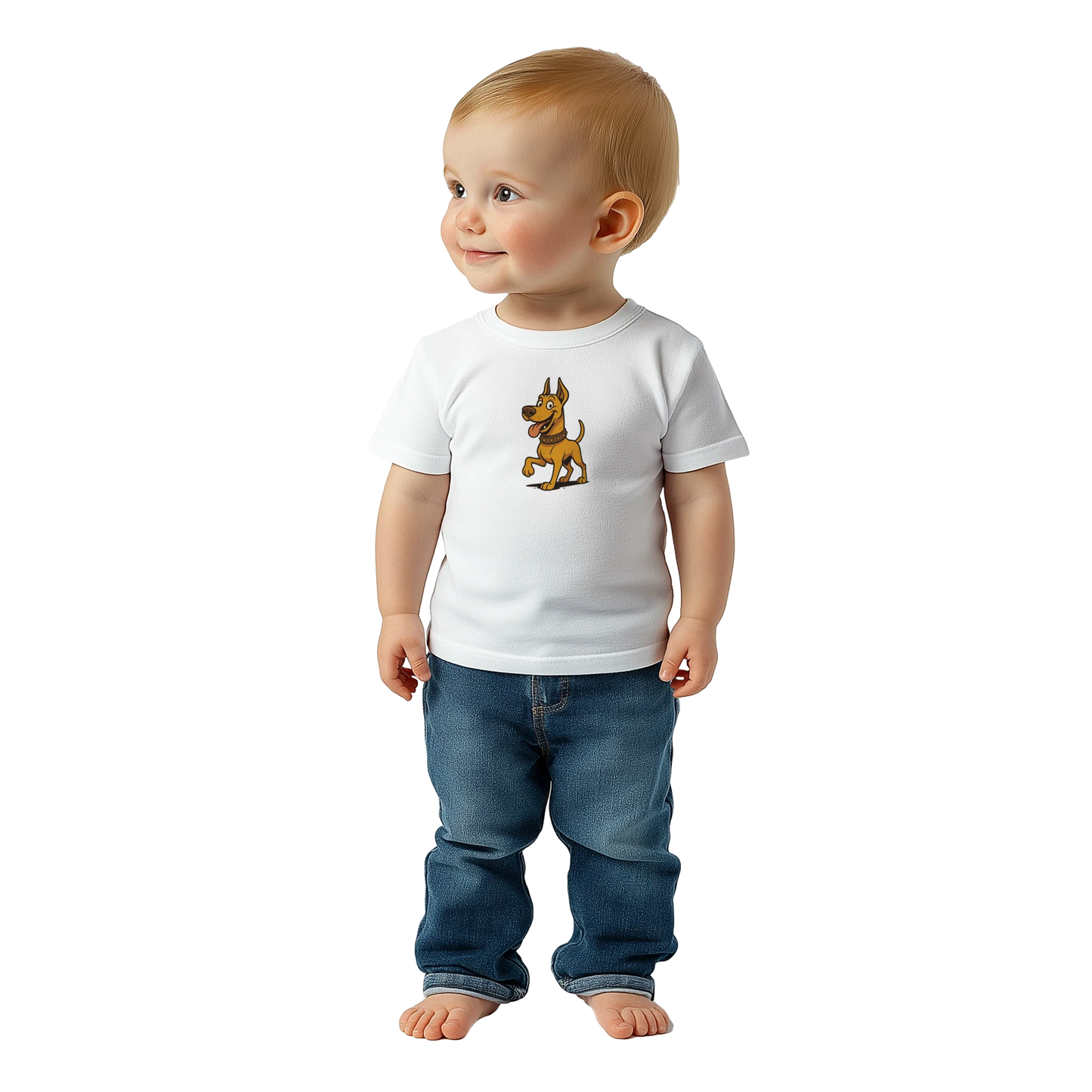 T-shirt bébé blanc coton manches courtes Dobermann