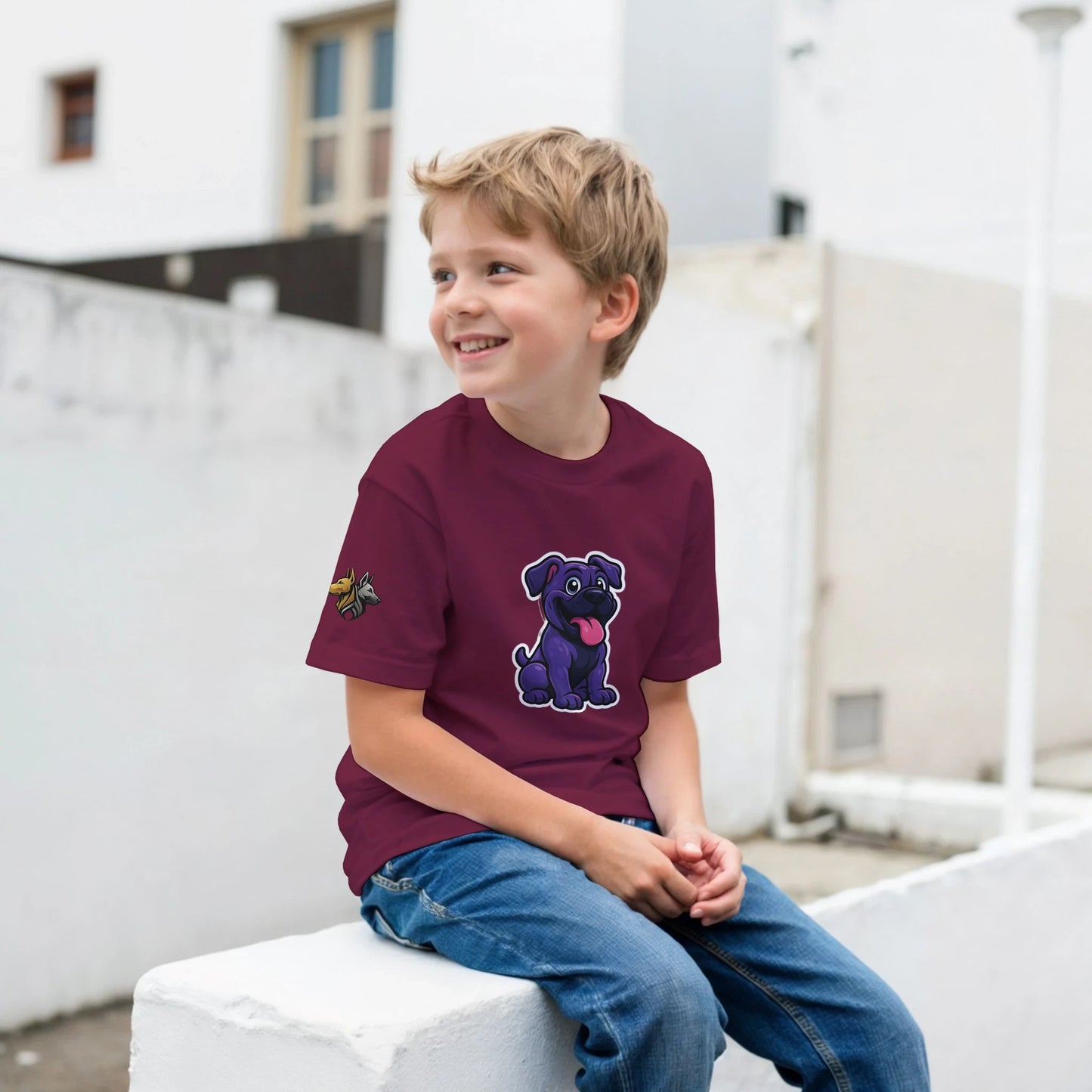T-shirt enfant classique ras du cou Cane Corso humour 4 avec logo sur manche droite MolossDesign