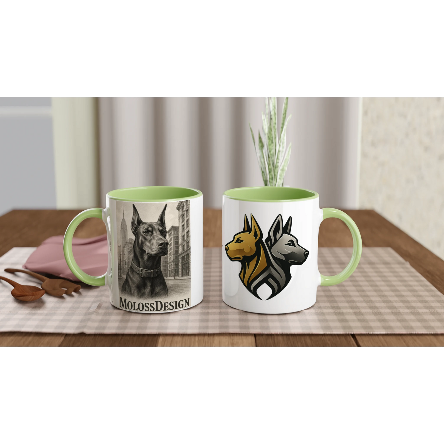 Mug en céramique blanche 325 ml (11 oz) avec intérieur coloré-Affiche Dobermann au crayon noir1 MolossDesign