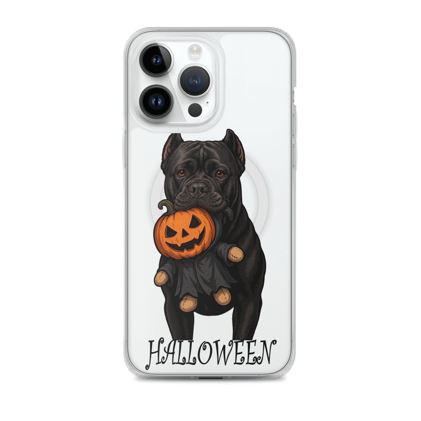 Coque transparente pour iPhone avec MagSafe Cane Corso Halloween