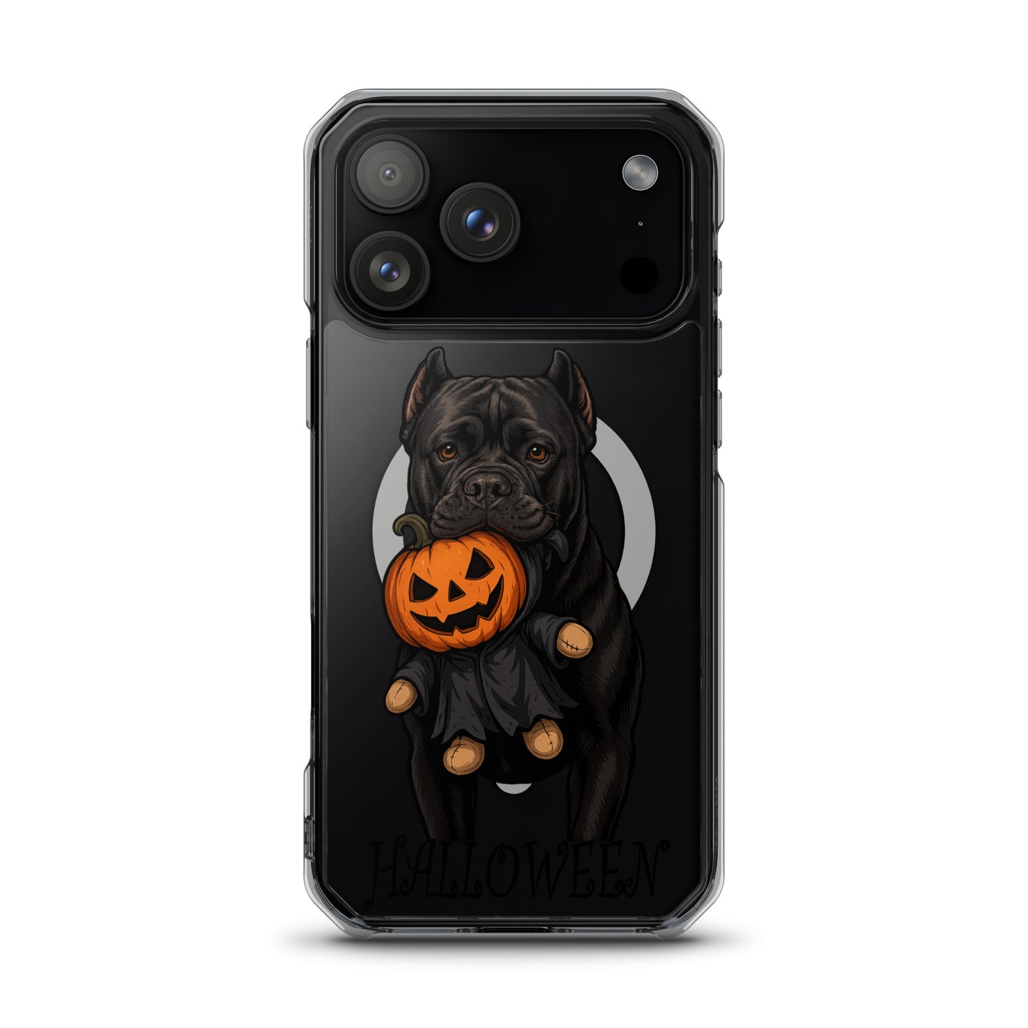 Coque transparente pour iPhone avec MagSafe Cane Corso Halloween