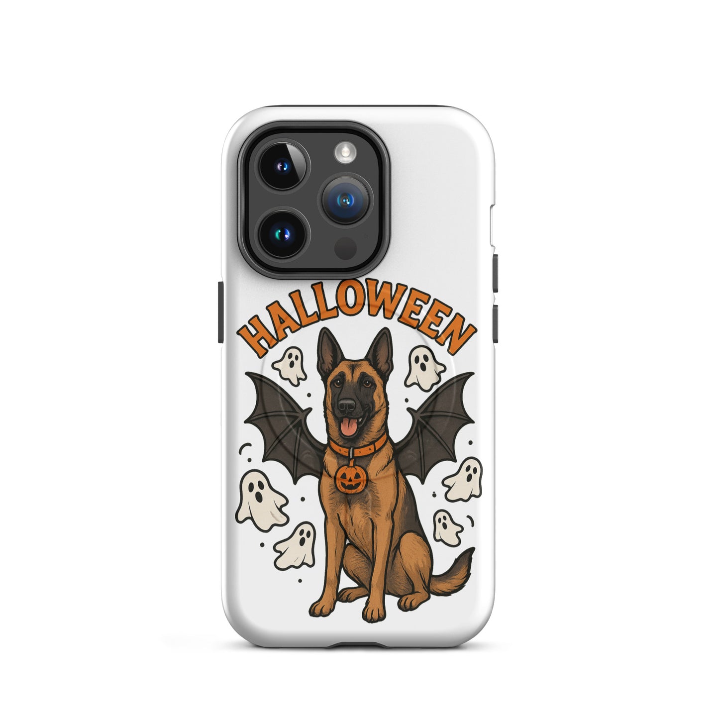 Coque solide pour iPhone avec MagSafe Malinois Halloween