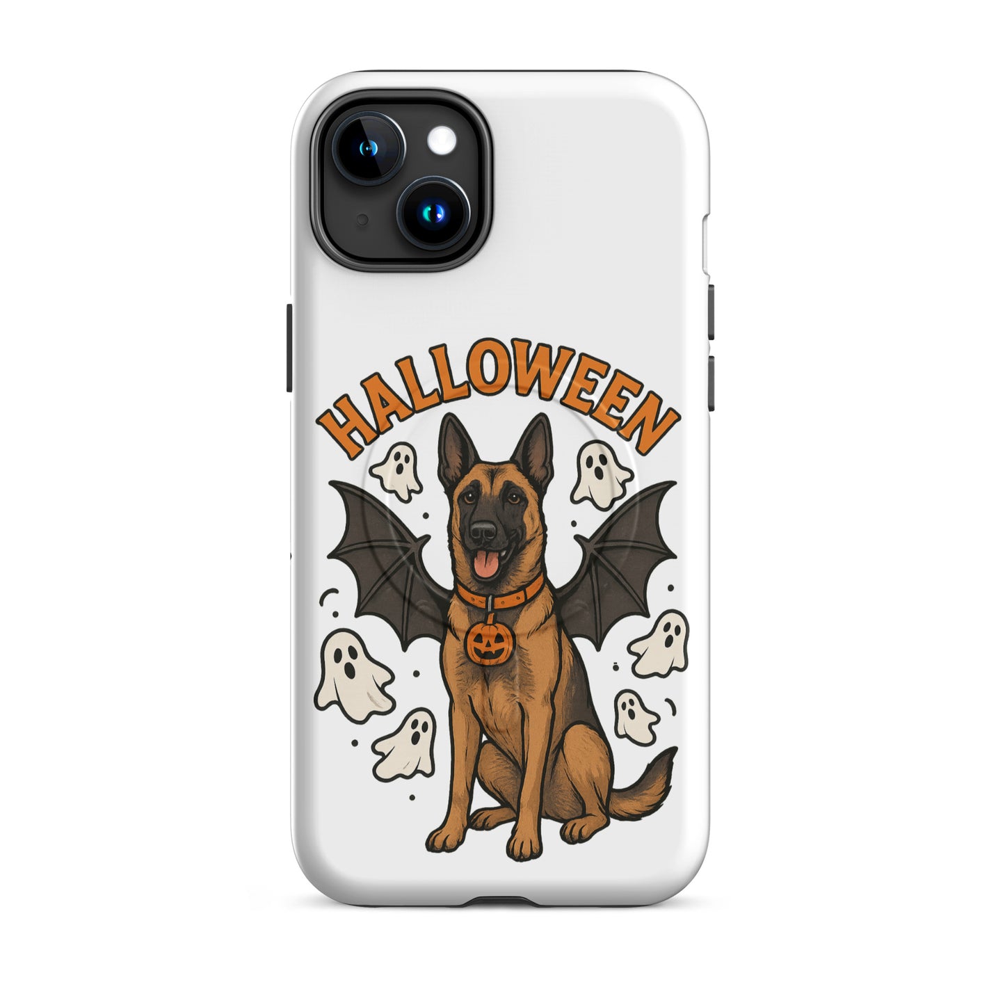 Coque solide pour iPhone avec MagSafe Malinois Halloween