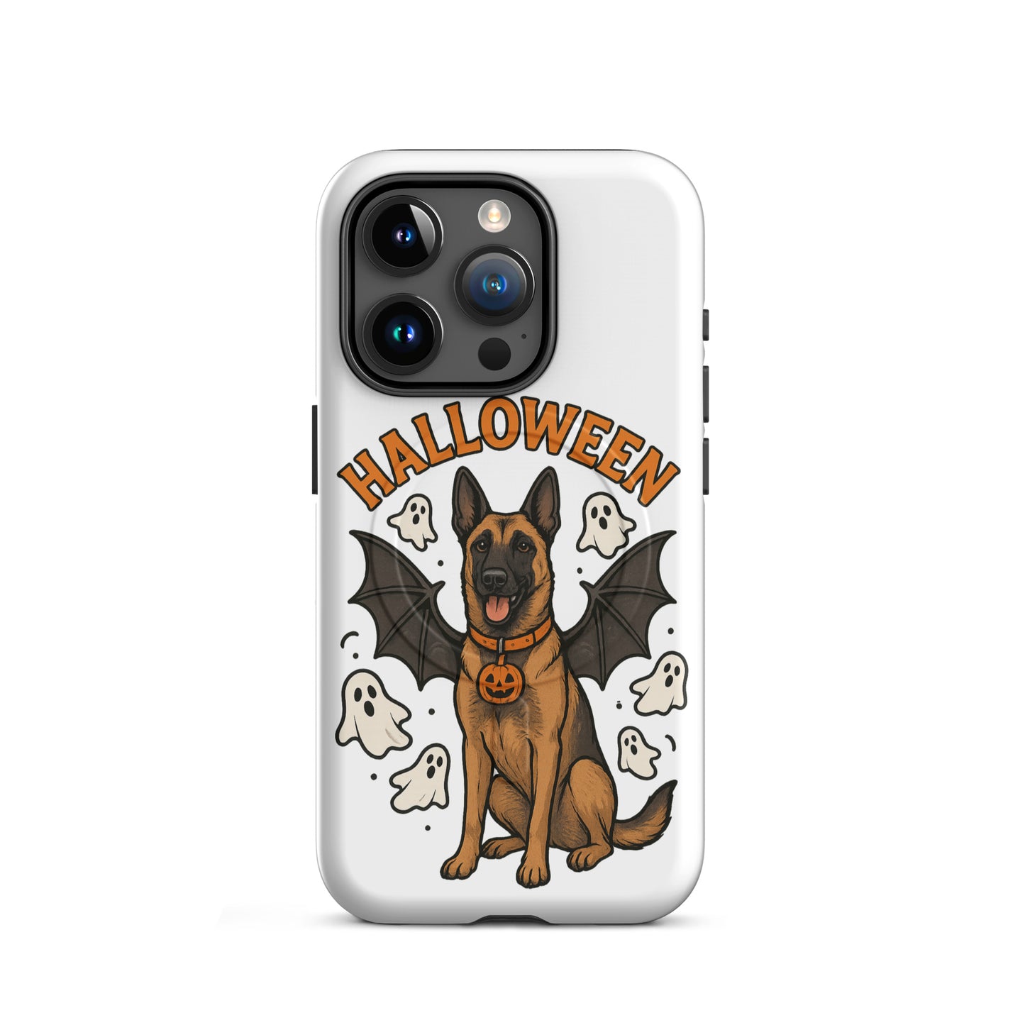 Coque solide pour iPhone avec MagSafe Malinois Halloween