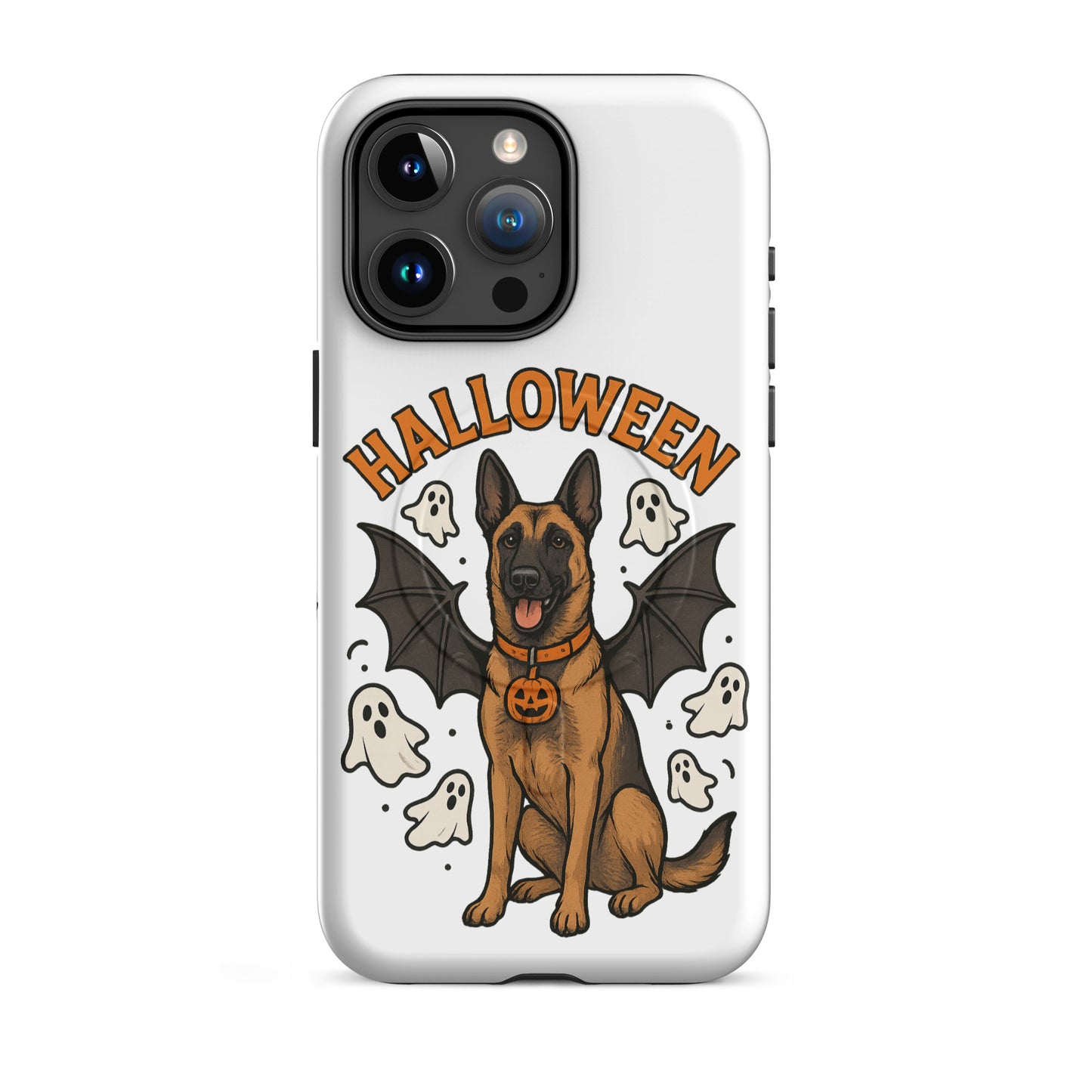 Coque solide pour iPhone avec MagSafe Malinois Halloween