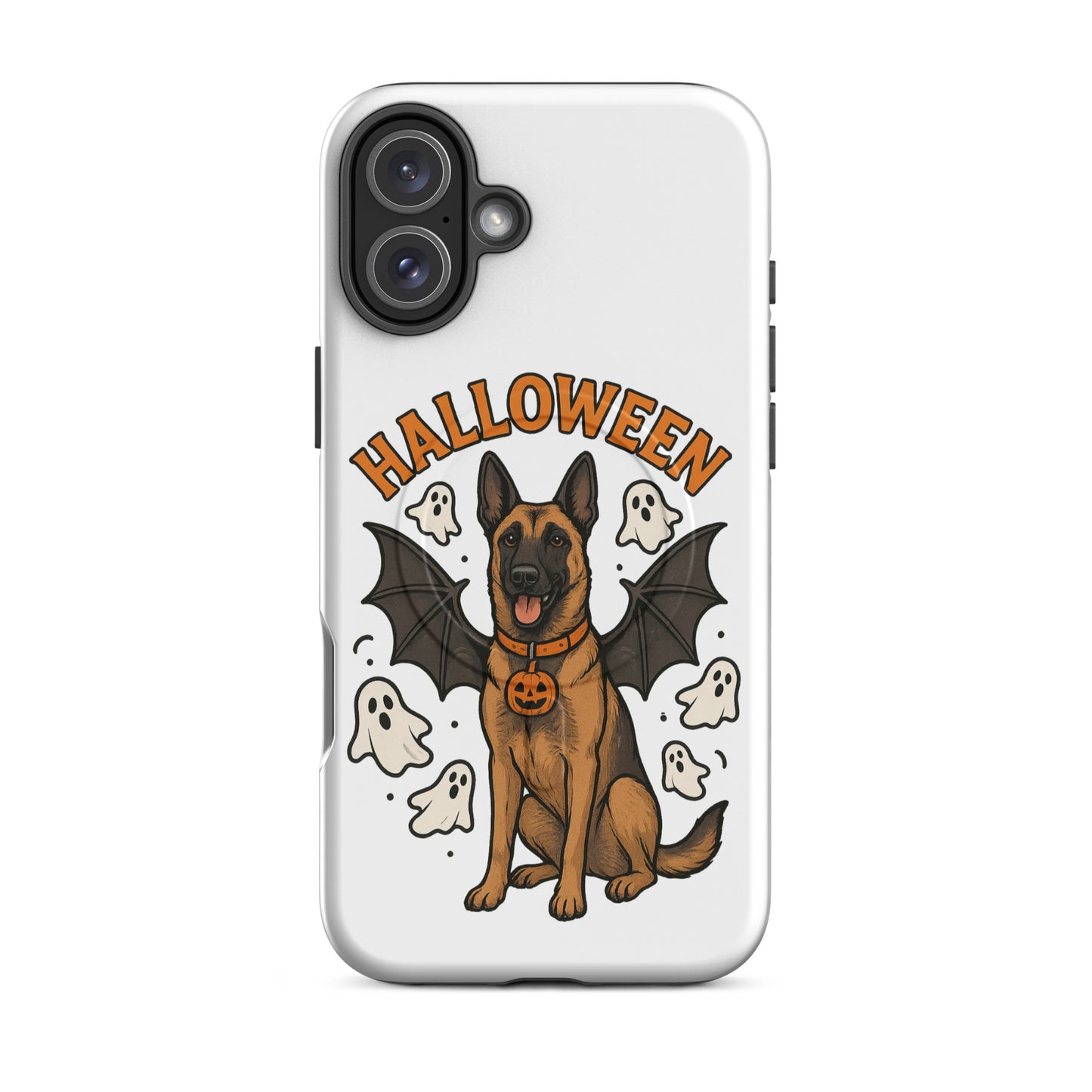 Coque solide pour iPhone avec MagSafe Malinois Halloween