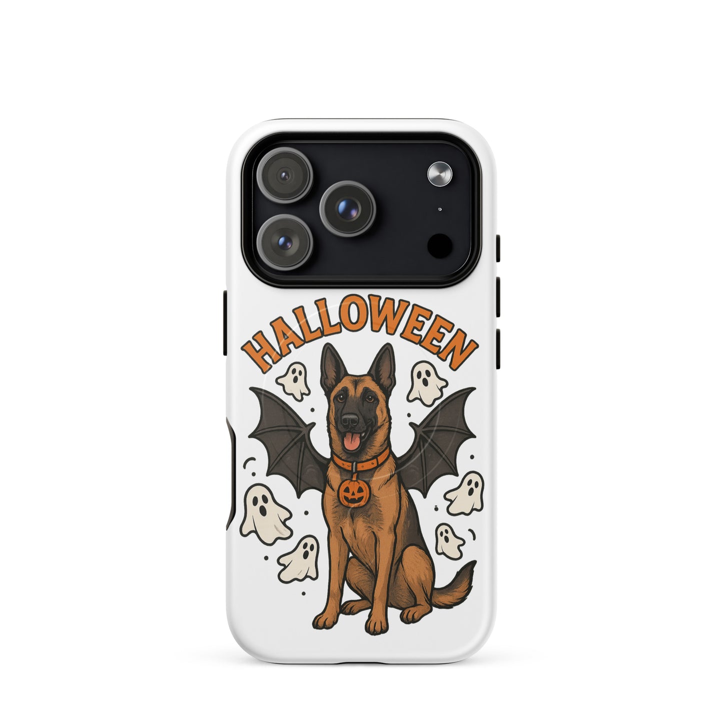 Coque solide pour iPhone avec MagSafe Malinois Halloween