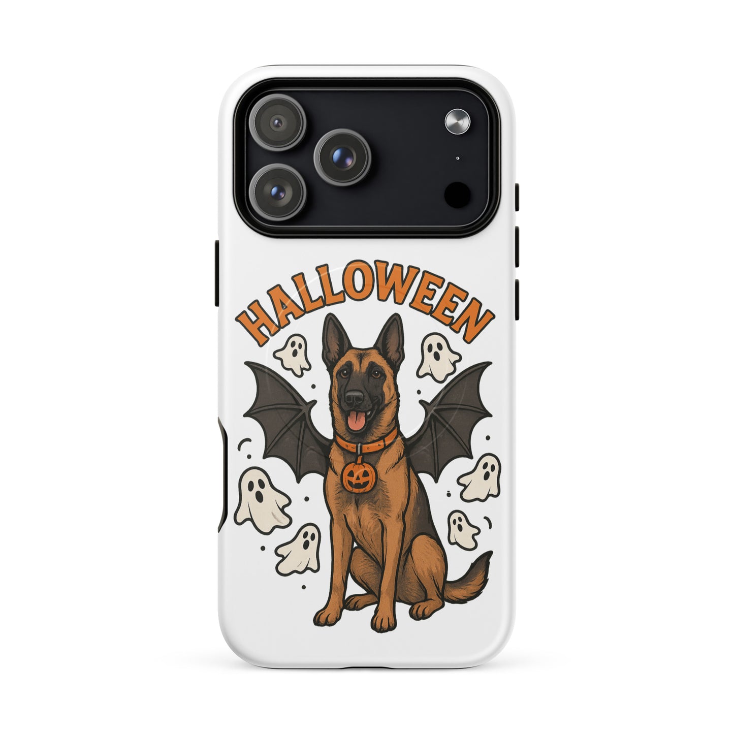 Coque solide pour iPhone avec MagSafe Malinois Halloween