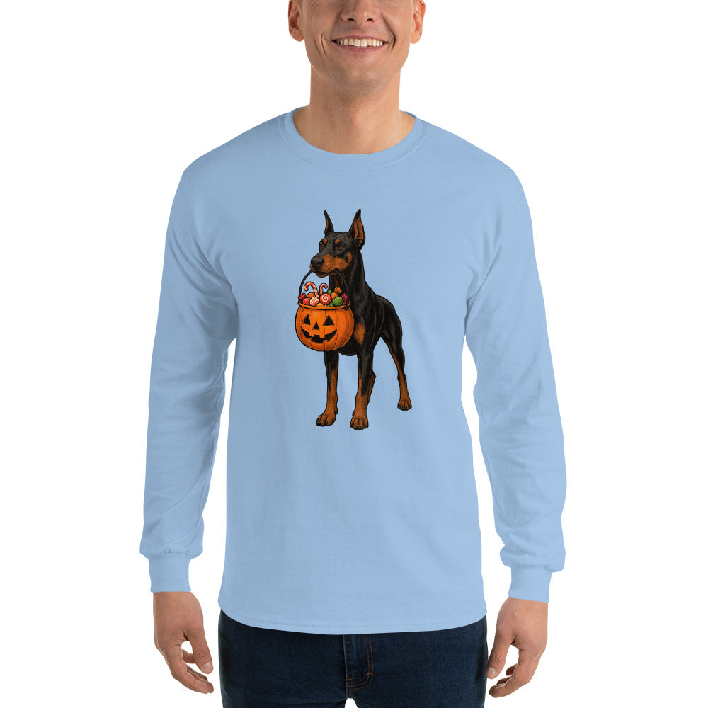 T-shirt adulte à manches longues bleu Dobermann halloween1