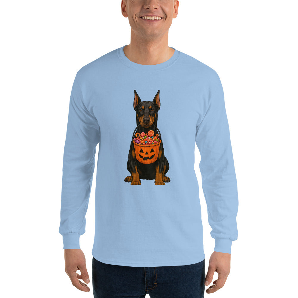 T-shirt adulte à manches longues bleu Dobermann halloween2