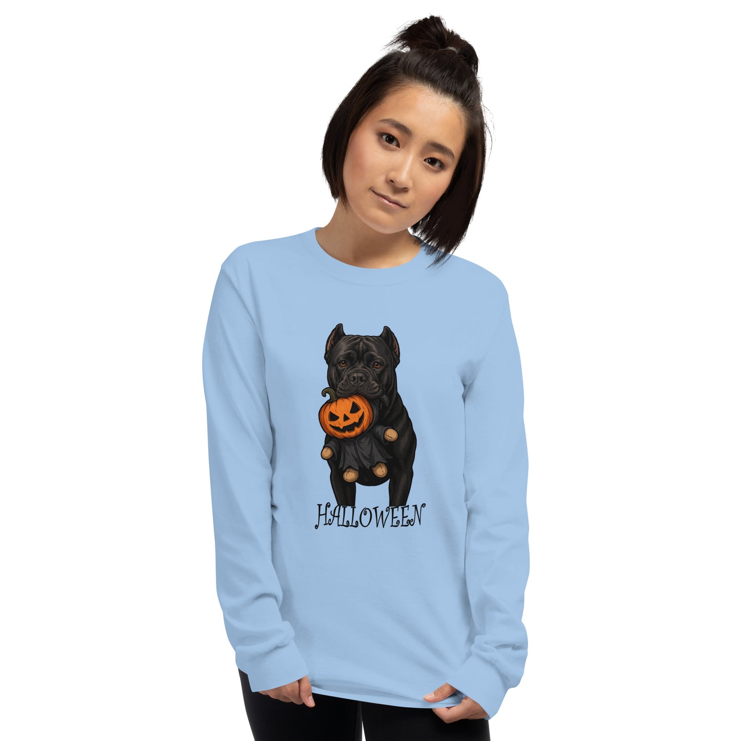 T-shirt à manches longues adulte unisexe bleu Cane Corso Halloween