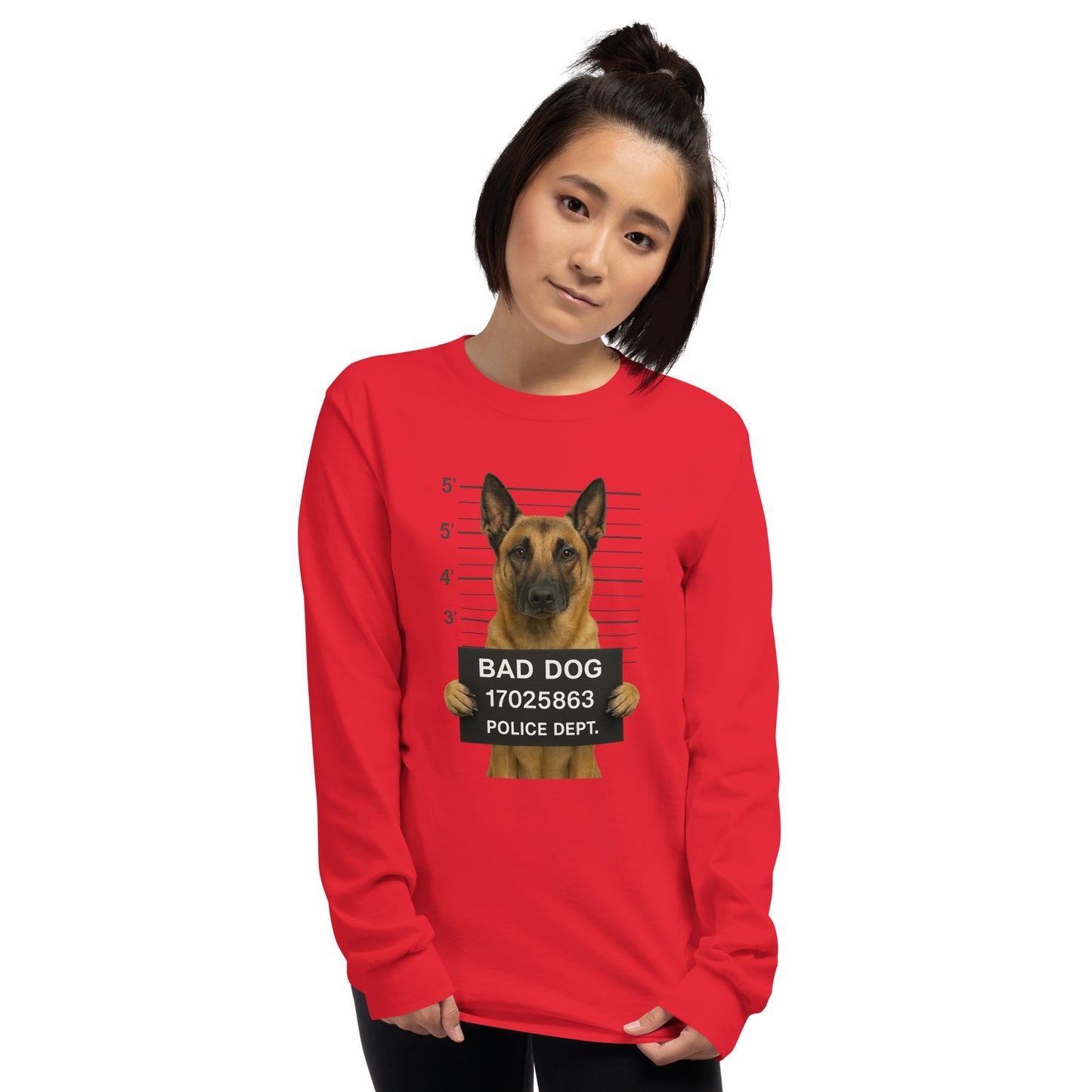 T-shirt adulte unisexe à manches longues rouge Bad Dog Malinois